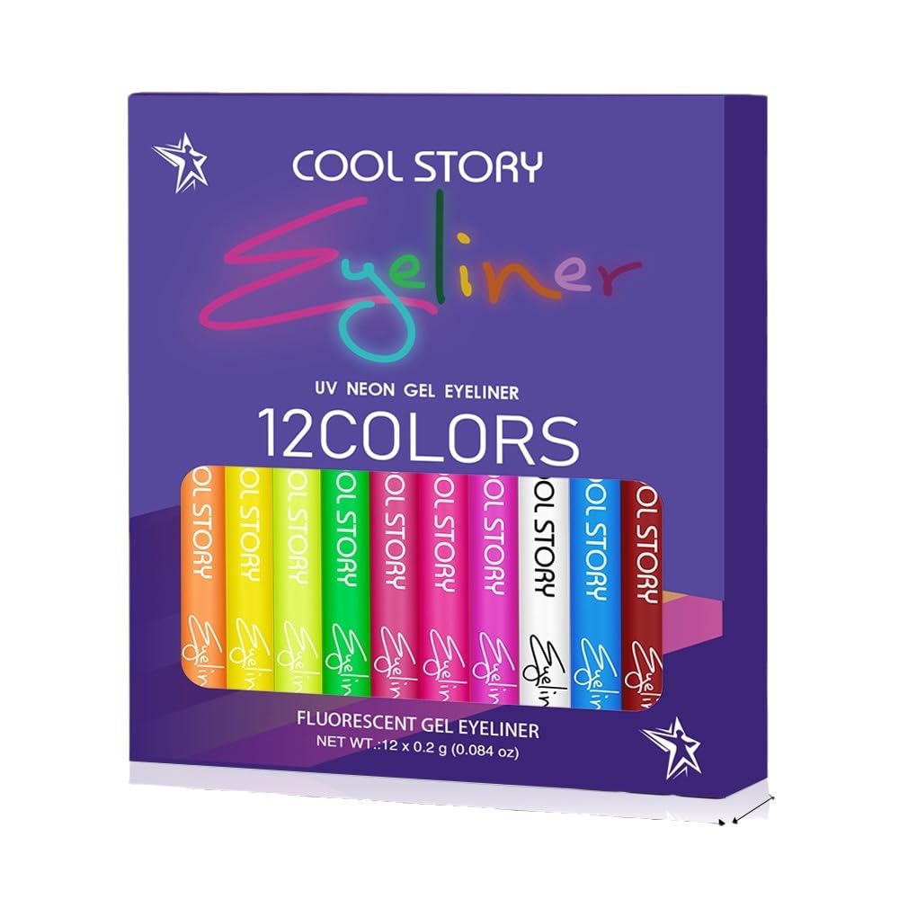 12 Colors UV Neon Eyeliner – Festival Makeup, Glow in the Dark, Waterproof & Smudge-Proof, Colorful Liquid Eyeliner for Face & Body Art, Rave Party, Cosplay, Halloween