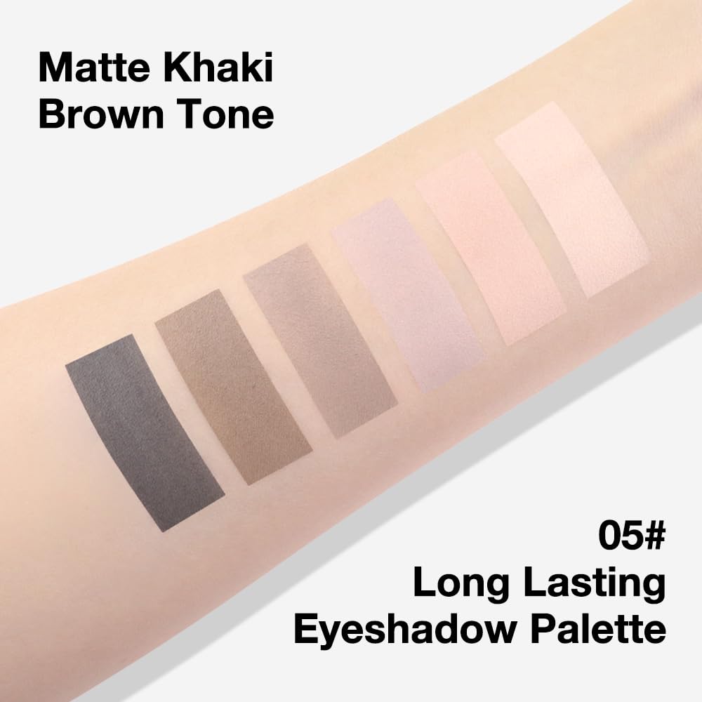 6 Colors Mini Dark Nude Brown Eye Shadow Palette Makeup for Older Women, Neutral Matte Shimmer Eyeshadow Palette Highly Pigmented Waterproof, paleta de sombras de ojos, Vegan & Cruelty-free, 06