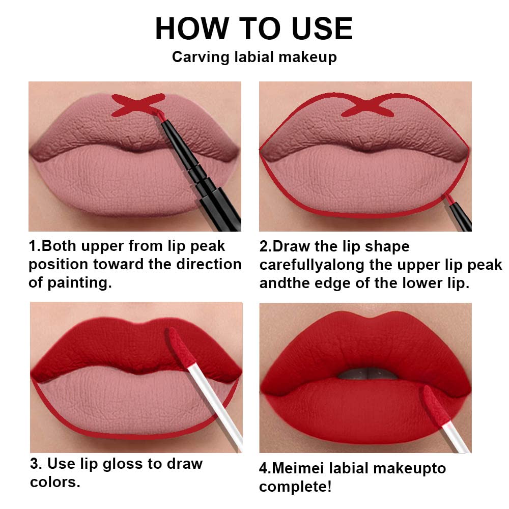 evpct 3Pcs Mauve Neutral Light Rosey Nude Blue Red Matte Liquid Lipstick and Lip Liner Stain Sets for Women, Long Lasting 24 Hours Matte Lipstick labiales matte larga duracion 24 mate originales