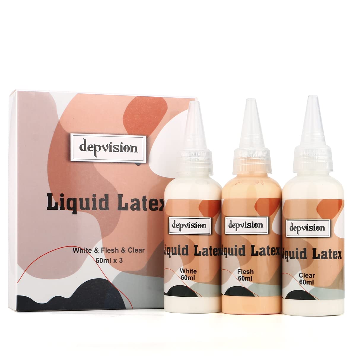 Depvision Liquid Latex 3 Colors Set White Fresh Clear Color For Special Effects Wound Waterproof Professional Makeup Artist Skin Illustrator SFX Monster Zombie (60ml * 3 color)