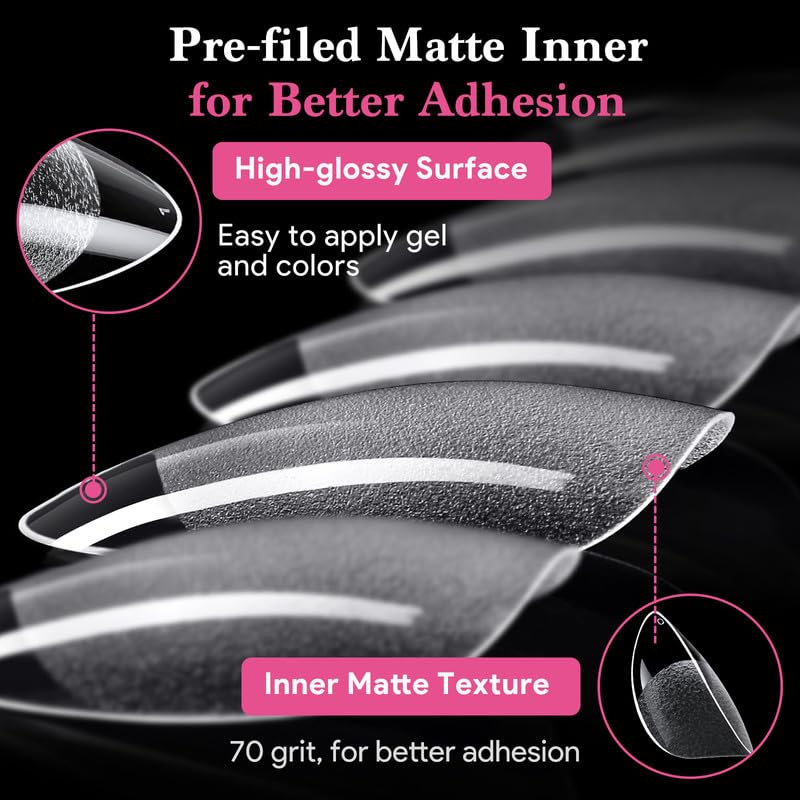Short Water-drop False Nail Tips, 15 Sizes 510 PCS Clear Soft Press On Fake Nail Pre-shaped Half Matte Full Cover Gel Nail Tips Extensions Strong Long Lasting for DIY Beginners & Salon Manicure