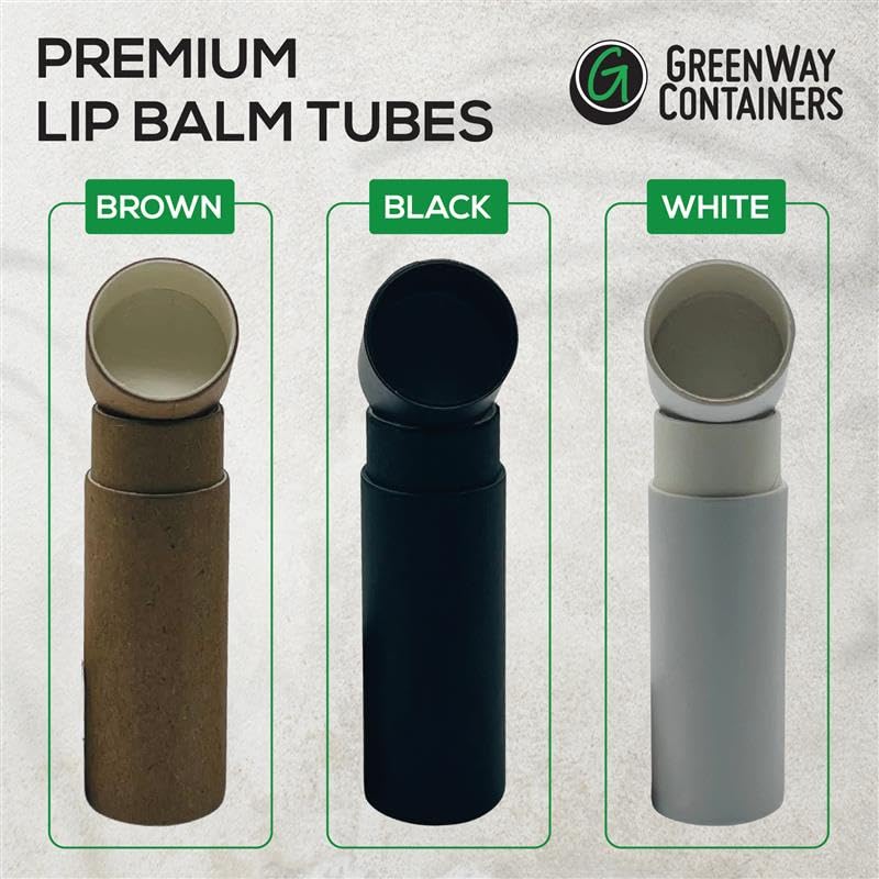 GreenWay 0.15oz / 4.25g Kraft Paperboard Lip Balm Tubes with Lids - 50 Pack Lip Gloss Tubes Refillable DIY Cosmetic Containers – Extra Thick Push-Up Bottom Lip Balm Containers - Black