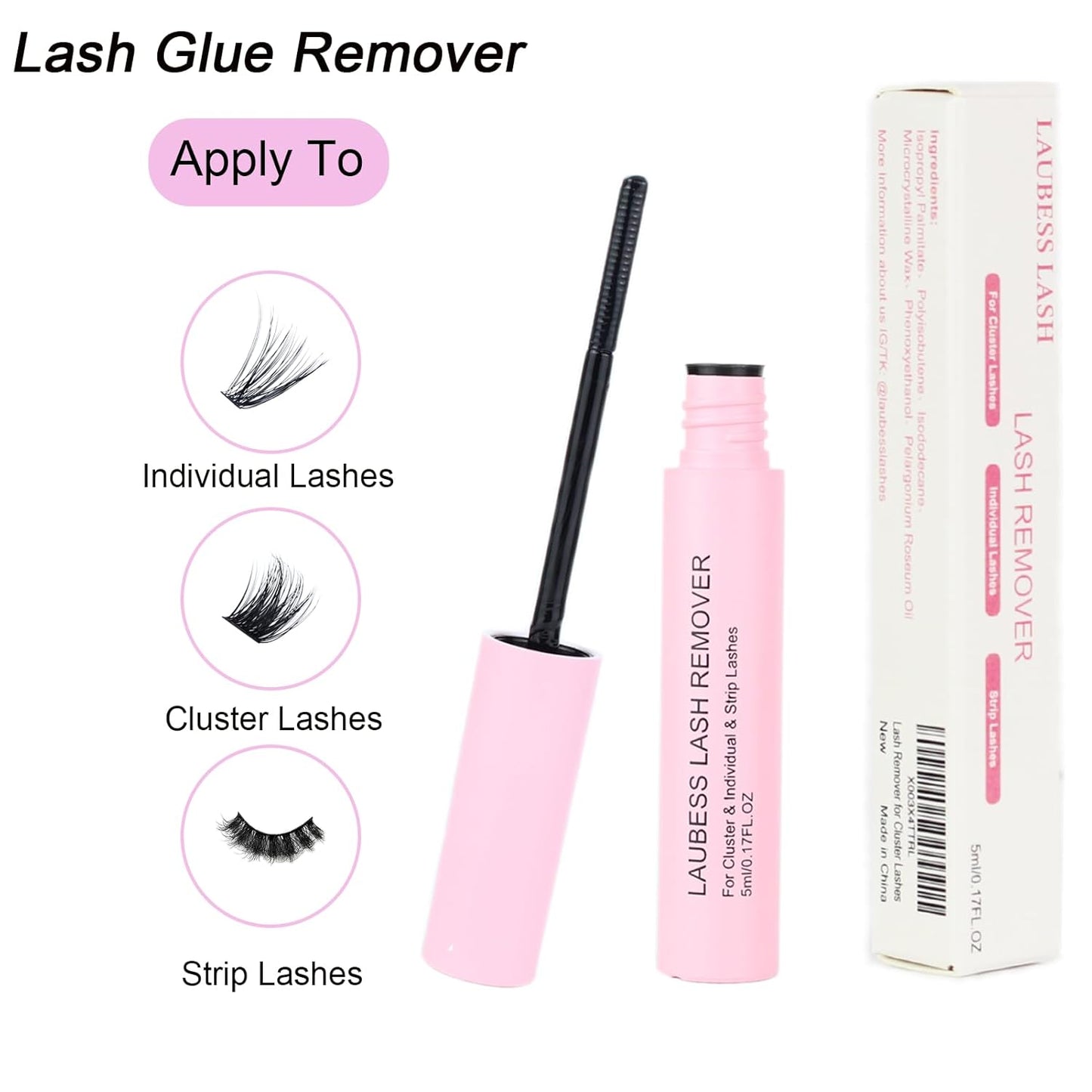 Lash Glue for Eyelash Clusters 3-in-1 Lash Remover for Lash Extensions Eyelash Glue Remover Lash Bond and Seal Waterproof DIY Eyelash Extension Remover 15ml(Black)