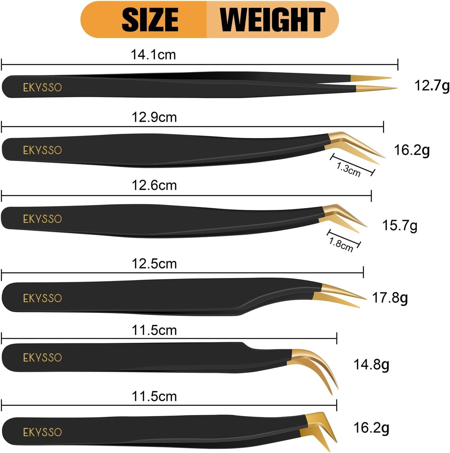 7 Pack Lash Tweezers Set for Eyelash Extensions, High Precision Eyelash Tweezers for Classic & Mega Volume Lashes