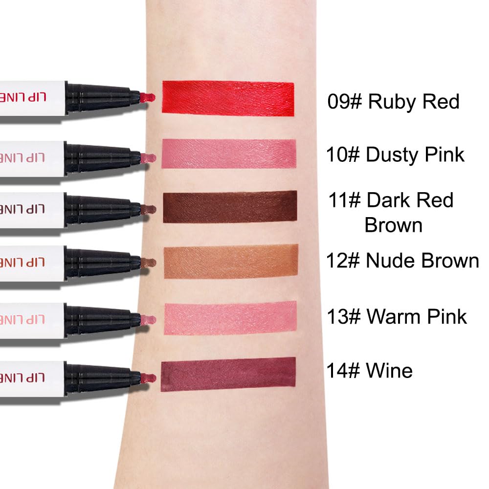 3Pcs Longwear Liquid Lip Liner Stain Marker Pen Set Long Lasting Waterproof, Mocha Light Nude Brown Matte Permanent 24 Hour Lip Liner and Lipstick Combo Color Stay Lipliner All Day Lip Stains peel off