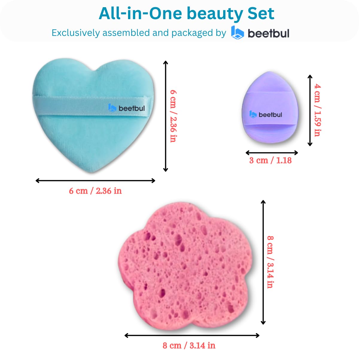 Beetbul Makeup & Exfoliation Kit - Bissú Compact Powder + 1 Medium Velvet Puff + 2 Finger Puffs + 1 Facial Exfoliating Sponge (02 Fresco, One Size)