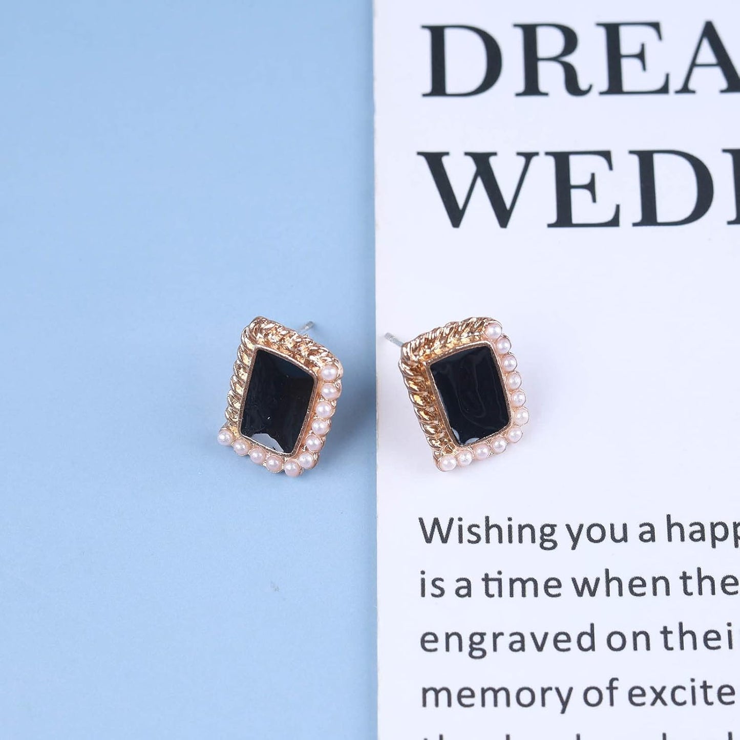 Vintage Black Square Earrings Onyx Square Stud Earrings Black Enamel Square Earrings Tiny Pearl Square Stud Earrings Jewelry for Women