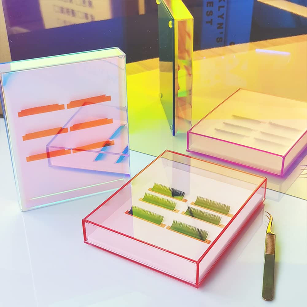 Grafting False Eyelash Acrylic Extension Pallet Organizer, Eyelash Extension Glue Tweezers Plate Makeup Palette, Dustproof Storage Box Display Training Tools Salon (Dazzling L with cover)