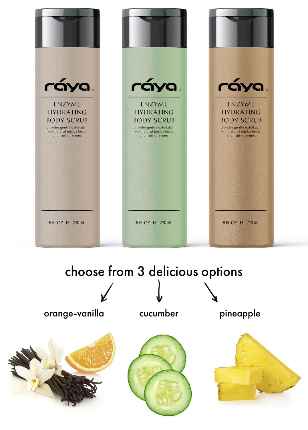 RAYA Enzyme Hydrating Body Scrub 8 oz Orange Vanilla Scent (S-104) | Gentle and Exfoliating Body Scrub | Made with Seaweed, Jojoba Beads, and Fruit Enzymes