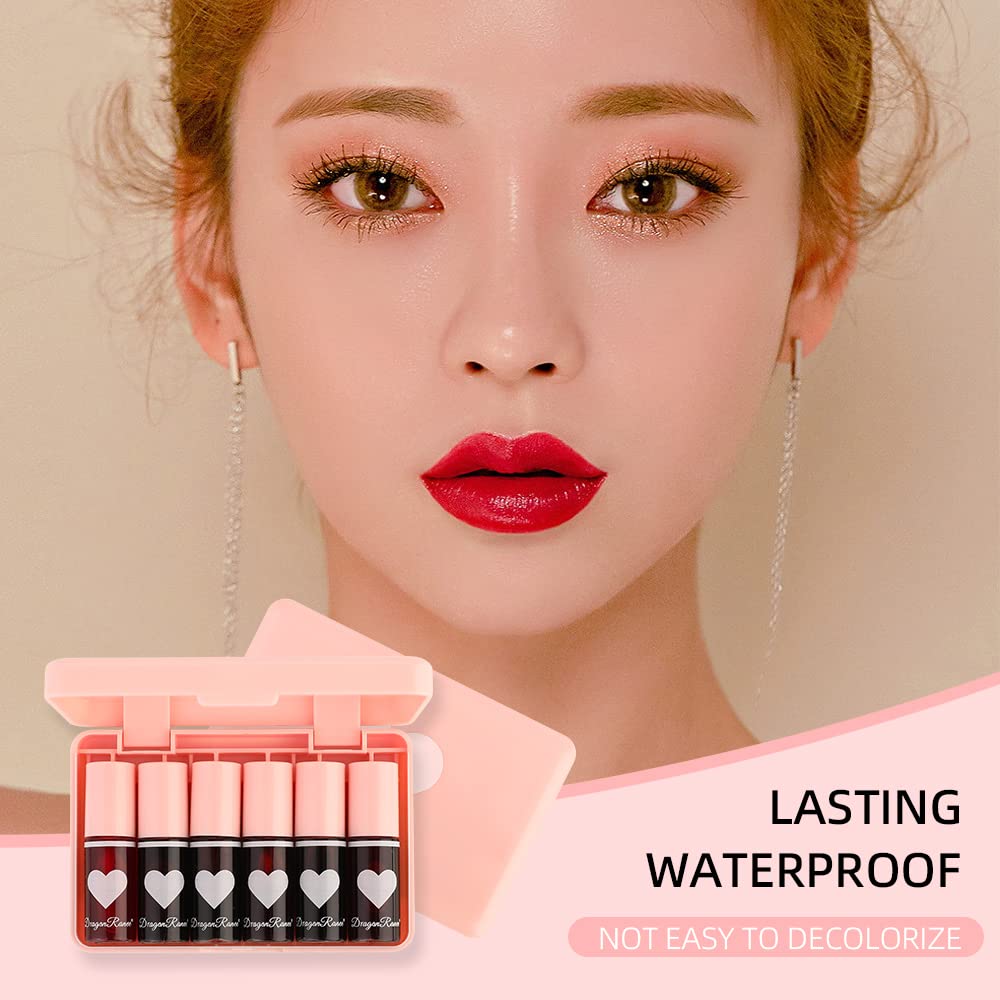 Miniling 6 Colors Lip Tint Stain Set,Korean Gloss Plumping Mini Liquid Lipstick,Multi-use and Cheek Tint,Long lasting Non-Stick Cup Waterproof, High Pigment, Vivid Color, Makeup, 1.0 Count