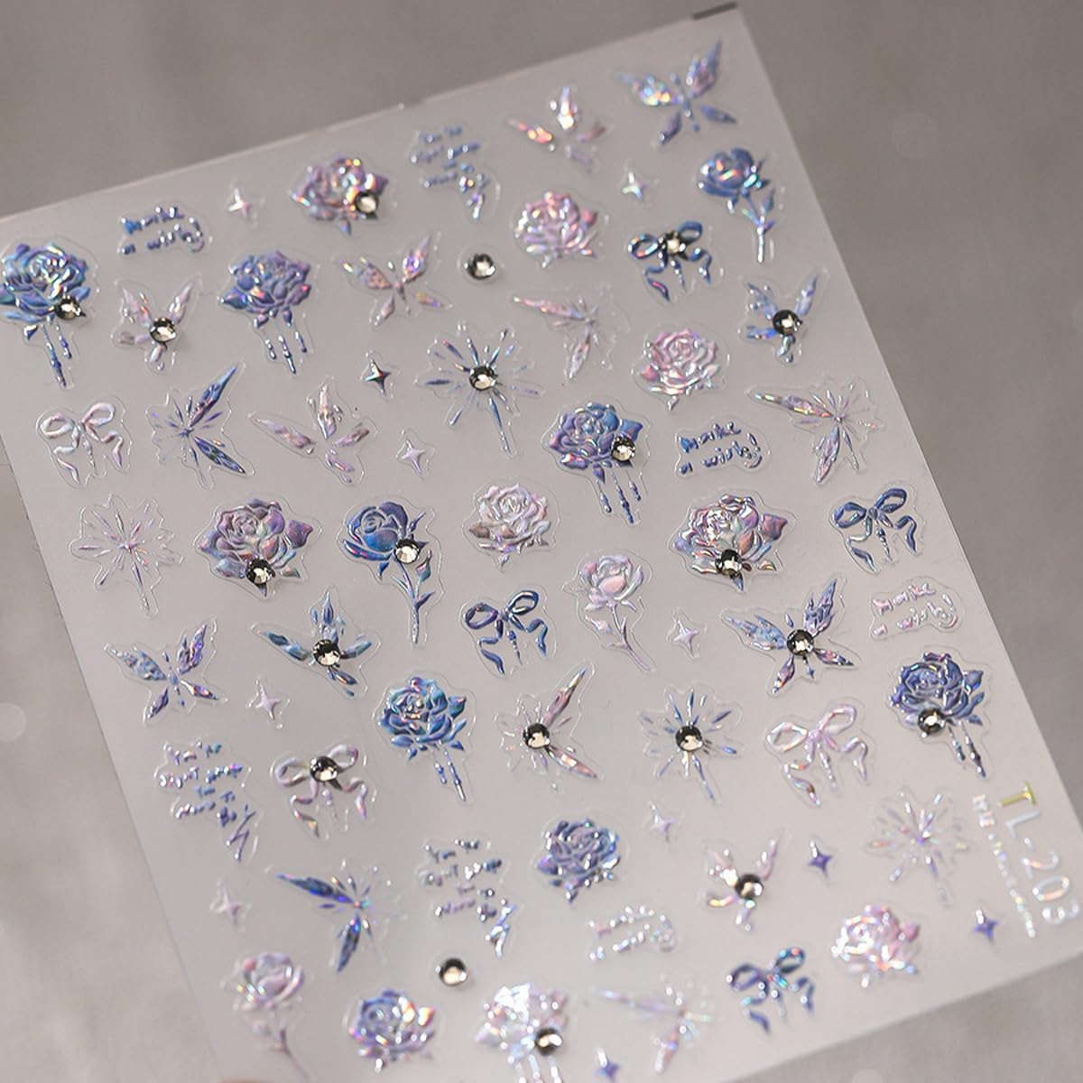 Rose Nail Stickers for Nail Art Holographic Flower Nail Decals with Rhinestone Spring Stickers for Nails Designs Self Adhesive Nail Art Supplies & Decorations for Women Girls 1 Sheet