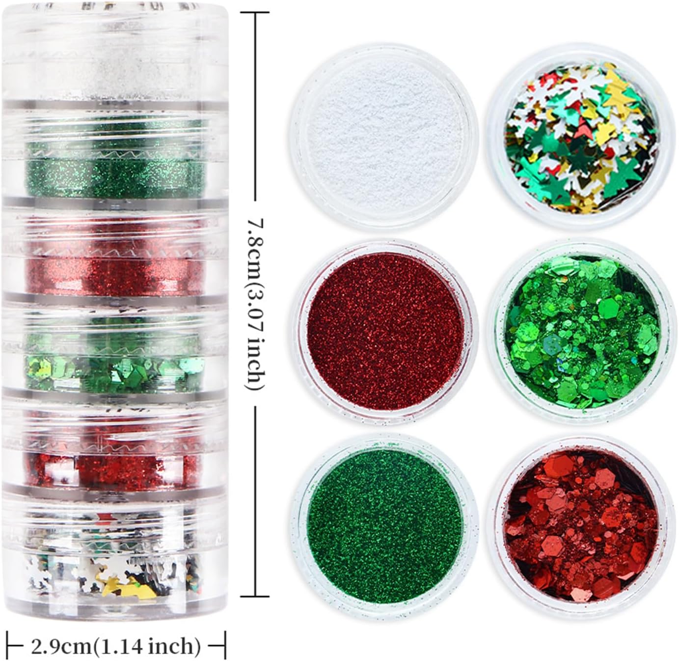 Snowflake Nail Art Glitter Christmas Nail Sequins Flakes, 3 Colors Manicure fine Glitter Powder, 3D Holographic White Green Red Winter Nail Stickers Decals Supplies Nail Charms for Women Girls 6 Box