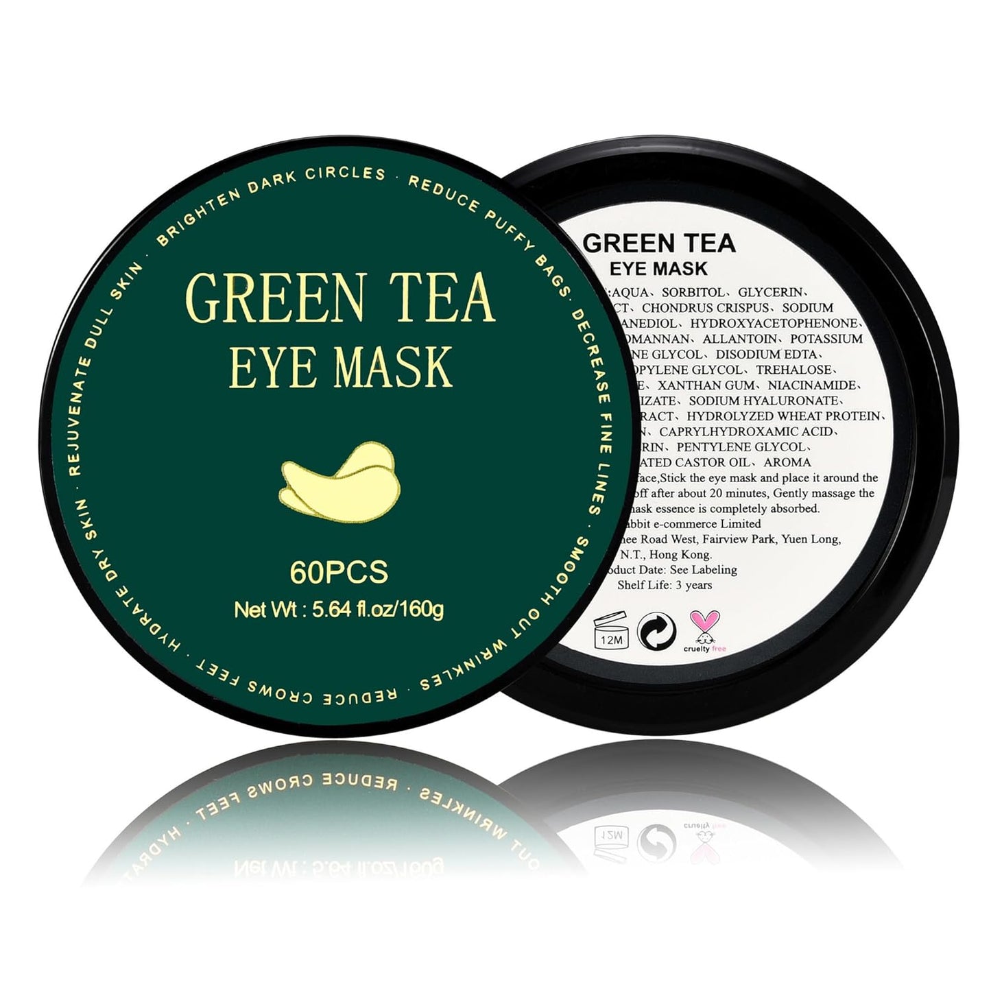 Under Eye Masks, 60pcs Green Tea Collagen Eye Mask, Green Under Eye Patches for Puffy Eyes,Dark Circles,Eye Bags,Puffiness,Natural Moisturizing Collagen Eye Gel Pads, Anti-Aging Eye Masks