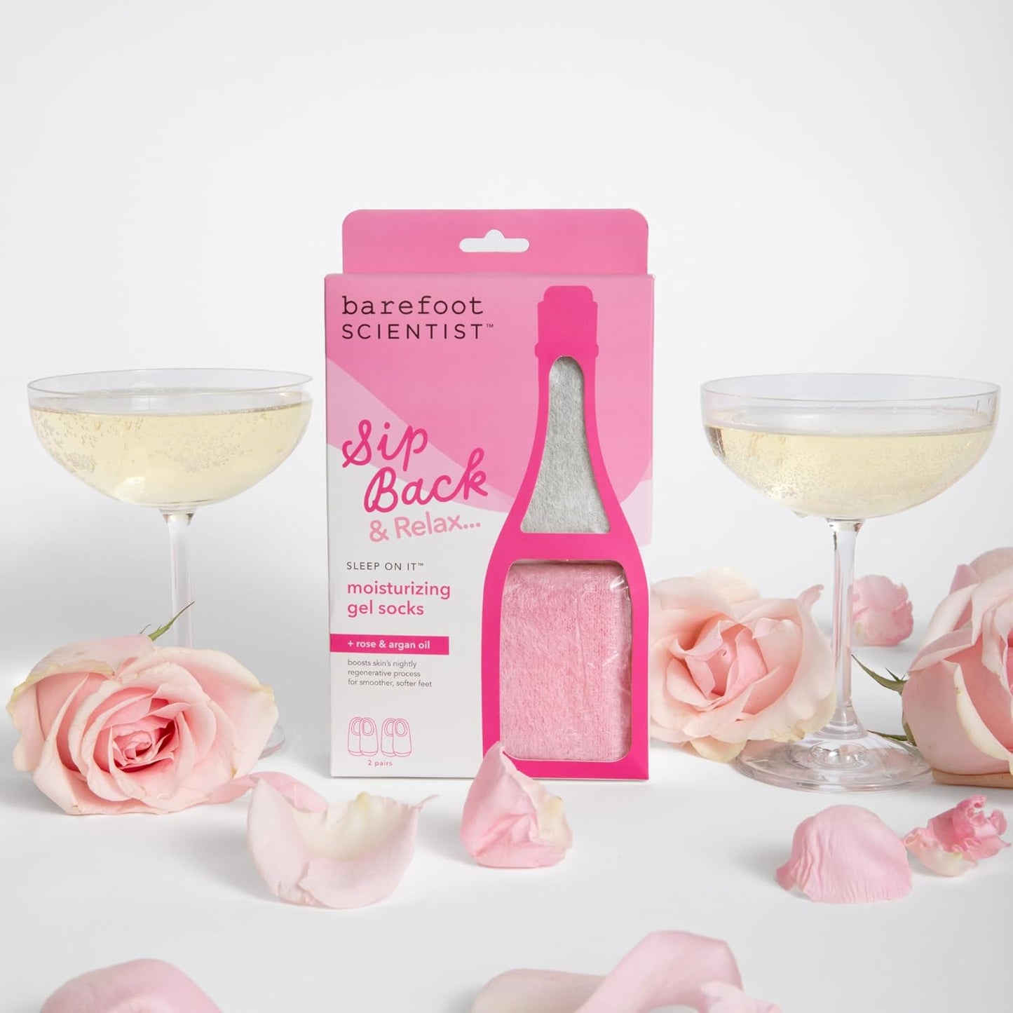 Barefoot Scientist Sleep On It Overnight Moisturizing Gel Socks, Nourish Your Feet, Sip Back & Relax, Pink and Champagne, 2 Pack