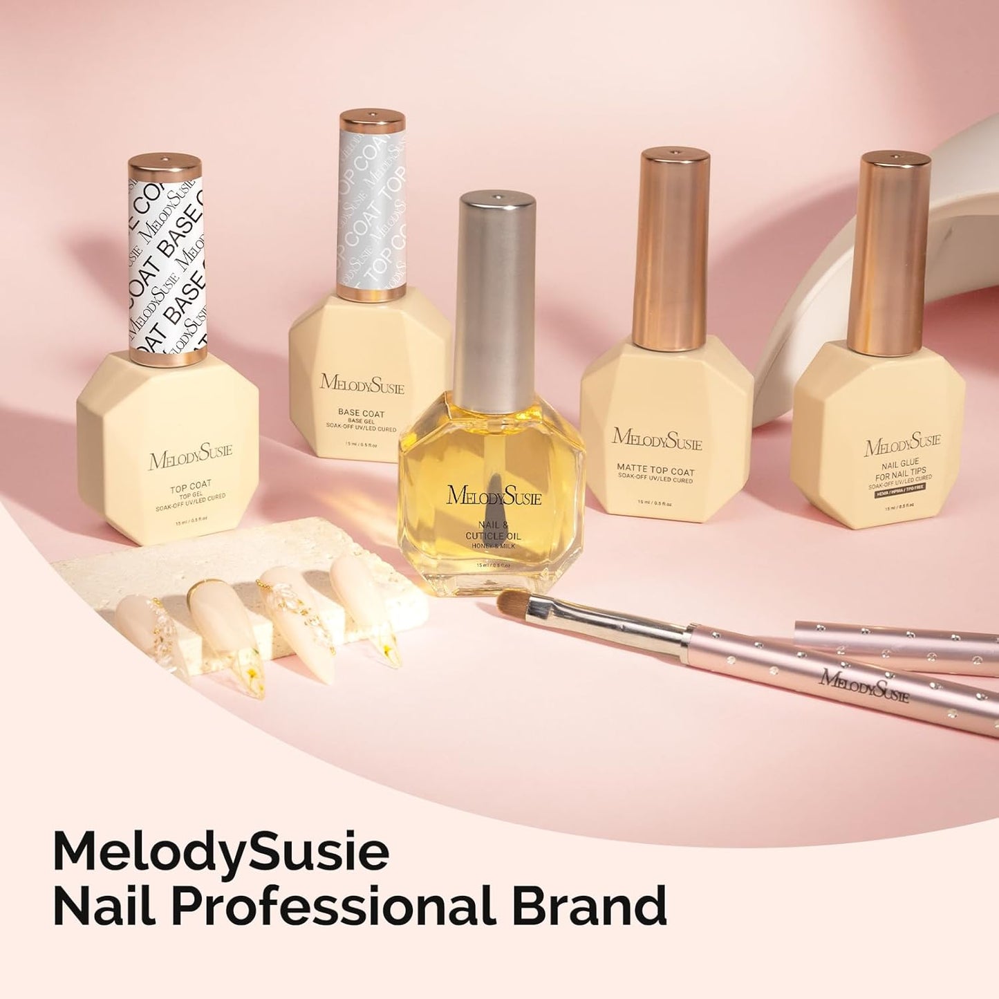 MelodySusie Top Coat Base Coat No Wipe Glossy Set Long Lasting Shine Finish Soak Off UV LED Nail Lamp Nail Polish Art Design Manicure Kit Perfect Gifts for Women Girls 2 Pcs 15ml Clear