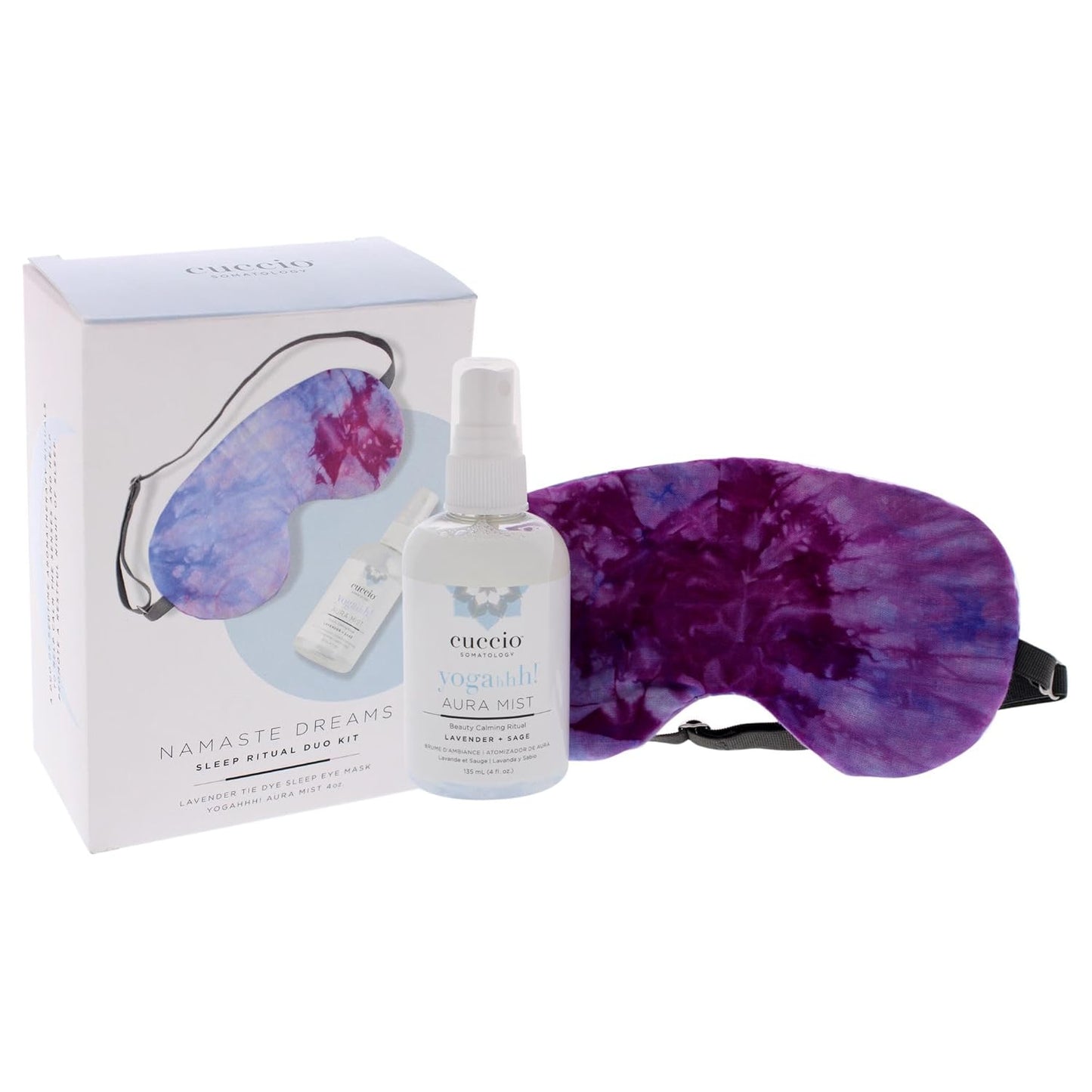 Namaste Dreams Duo Kit for Unisex - 2 Pc 4oz Yogahhh Aura Mist, 1 Pc Lavender Tie Dye Sleep Eye Mask