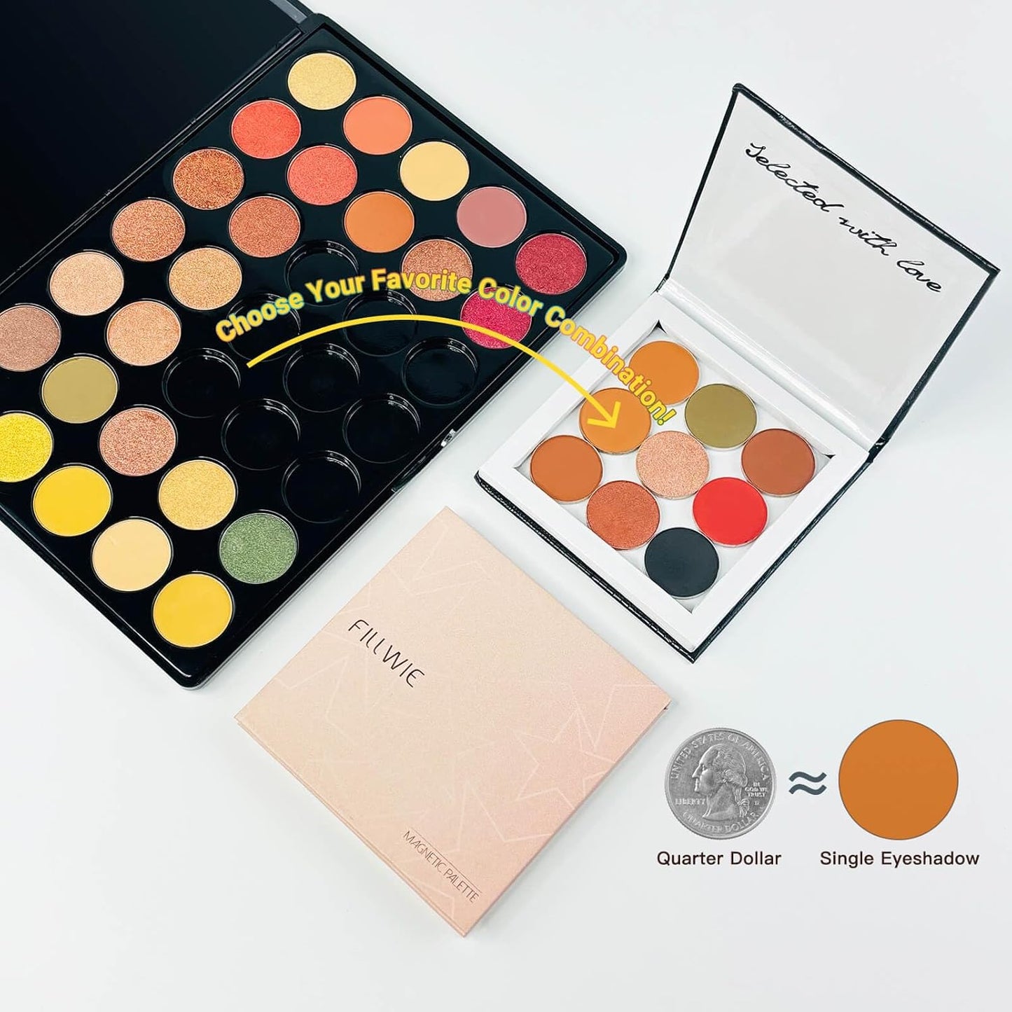 White Magnetic Refillable Makeup Palette with Mirror – Lightweight, Durable, Travel-Ready Case for Eyeshadow, Blush, Lipstick – Includes Spatula & 20 Stickers – Small, Waterproof Paperboard