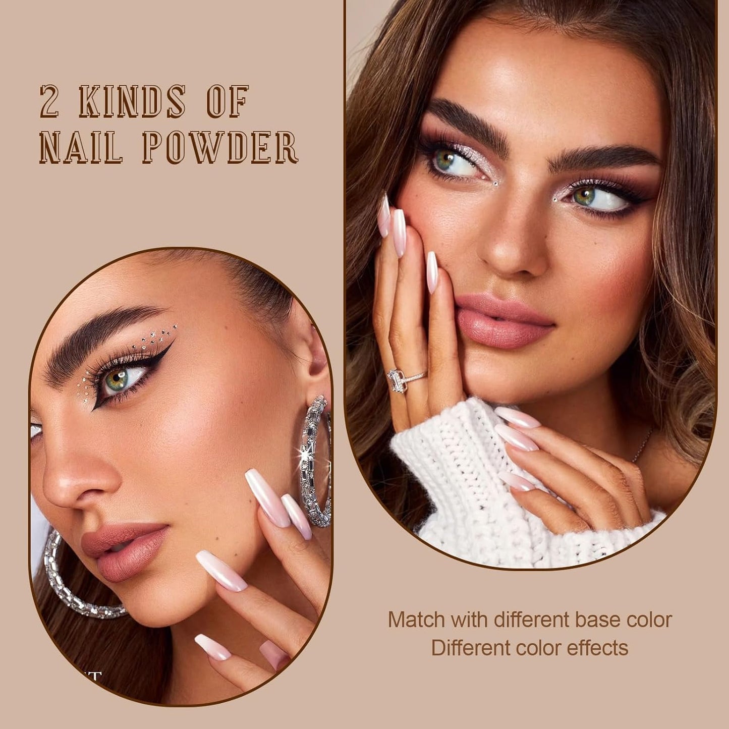 Artdone 2 Jars Chrome Nail Powder White and Gold Pearl,Iridescent Aurora Powder Metallic Mirror Effect Pigment Pearlescent Mermaid Pearl Glitter Dust Kit (White and Gold)