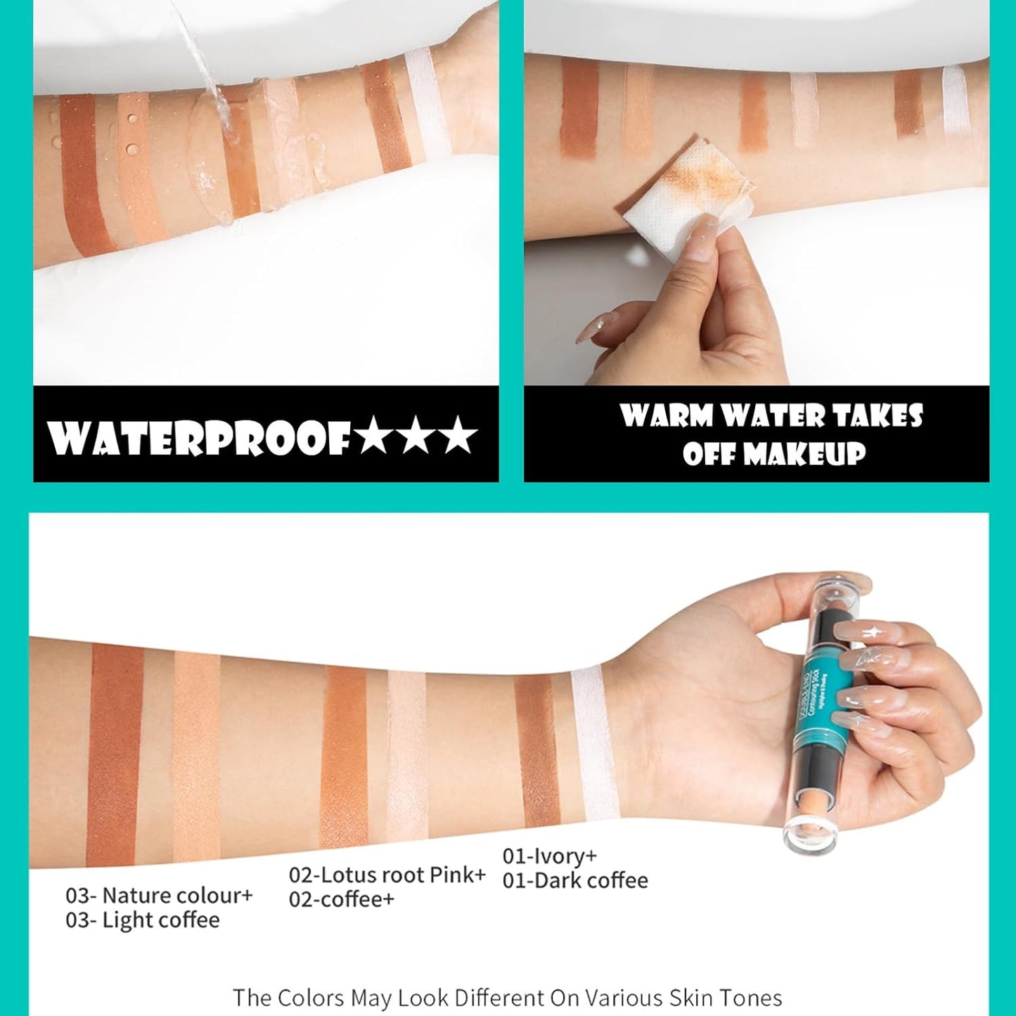 MEICOLY 2-in-1 Highlighter Contour Stick,Cool Toned Contour Stick,Makeup Highlighter Stick,Long Lasting Waterproof Bronzer Contour Pencil,Travel Cream Face Shaping Stick,02