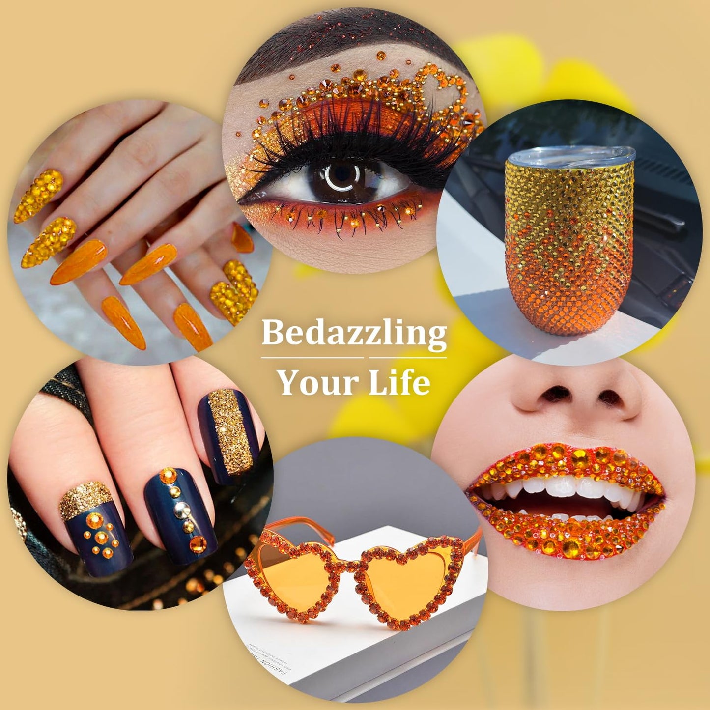 Resin Rhinestones for Crafting, 1 Box Orange Multi Sizes Flatback Bedazzling Crystals for Crafts Nail Art Decoration, Non Hotfix Gems Charms for Tumbler Shoes Clothing Fabric Face Makeup