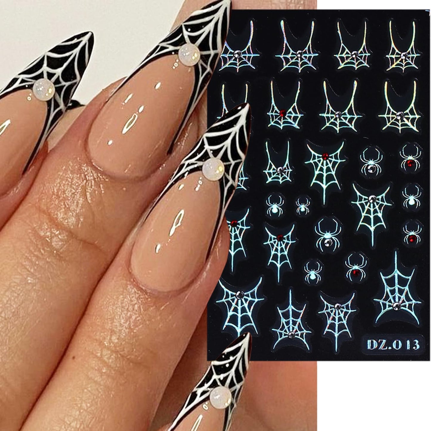3 Sheets Spider Web Nail Stickers for Nail Art Gold Silver Halloween Nail Art Stickers Holographic Laser Spider Nail Decals With Diamond Designs 5D Self-Adhesive Scary Halloween Nail Sticker for Women