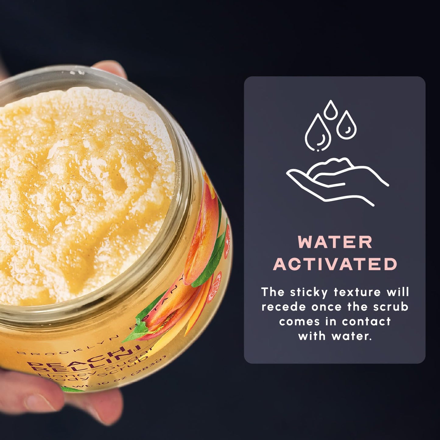Brooklyn Botany Peach Bellini Honey Sugar Scrub for Body 10 oz – Deeply Hydrating and Gently Exfoliating Body Scrub for Women and Men – Moisturizing and Nourishing the Skin