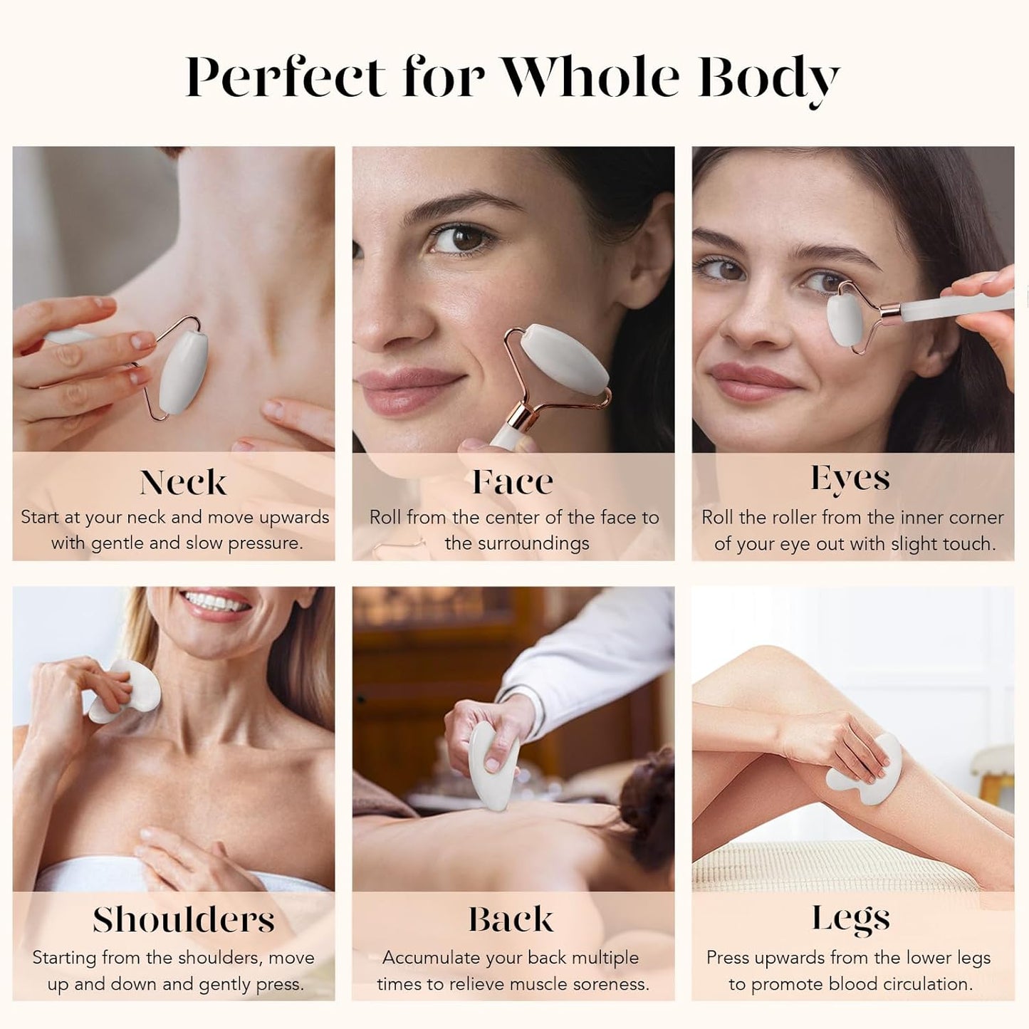 BAIMEI Jade Roller & Gua Sha Set Face Roller and Gua Sha Facial Tools for Skin Care Routine and Puffiness, Self Care Gift for Men Women - White