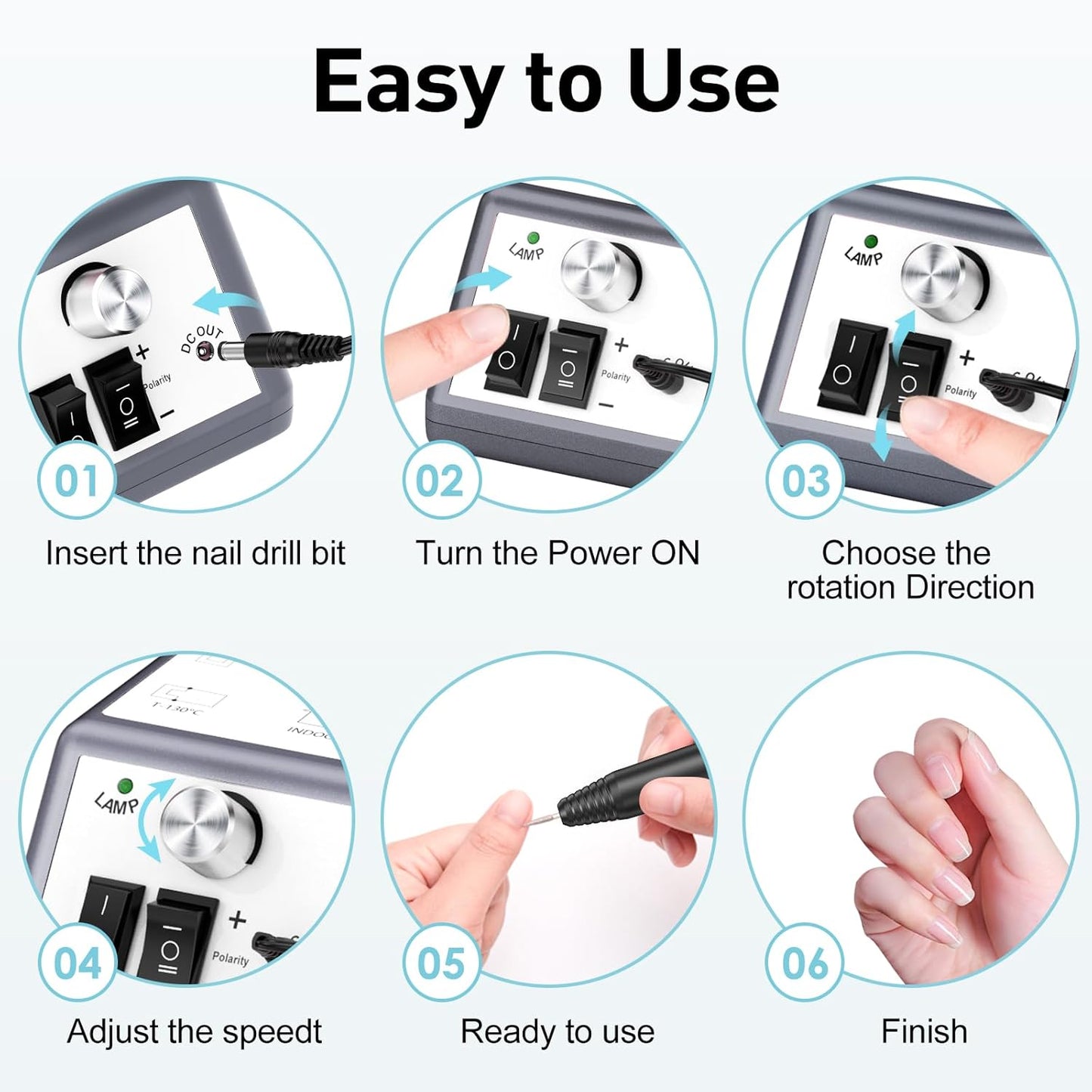 20000 RPM Nail Drill Machine Electric Nail File Professional Manicure Drill for Acrylic, Nail E File for Gel Nails Polishing Tools with 100 Sanding Bands and 6 Nail Drill Bits