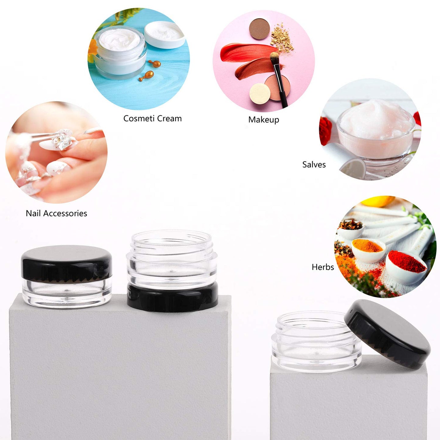 Refillable Cosmetic Sample Jars - 100 Pack 10g (0.35oz) Multi Color Small Travel Containers with Lids + 10 Mini Makeup Spatulas - BPA Free