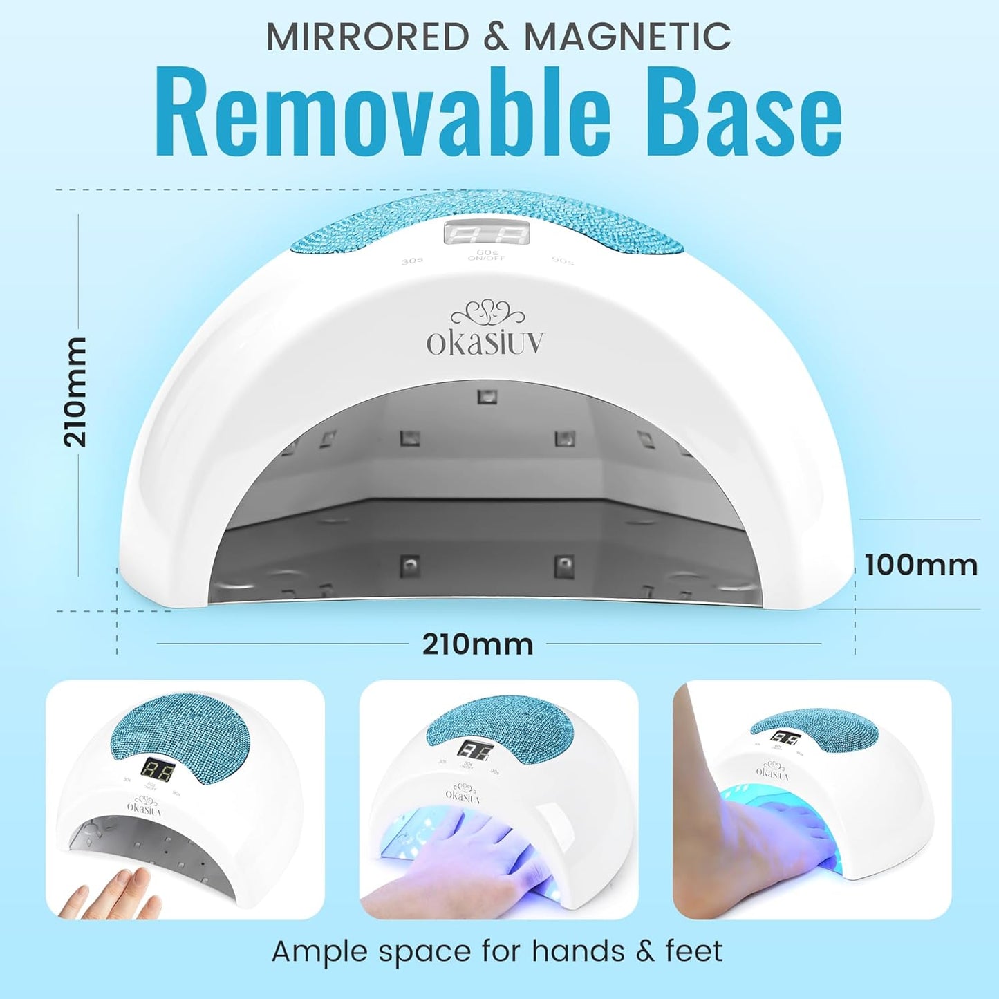 Diamond Gel Nail Lamp - Rechargeable UV LED, Touch Control, 3 Speed Settings, Fast Drying for All Gel Polishes, Compact Design (Sky Blue)