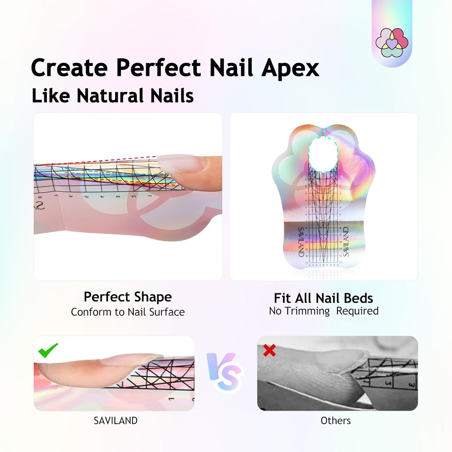 SAVILAND Long Sticky Nail Forms: Ultra-Long Length Reusable Extension Pink Self-Adhesive & Sturdy-Paper Acrylic Forms for Builder Gel, Tech Art Salon