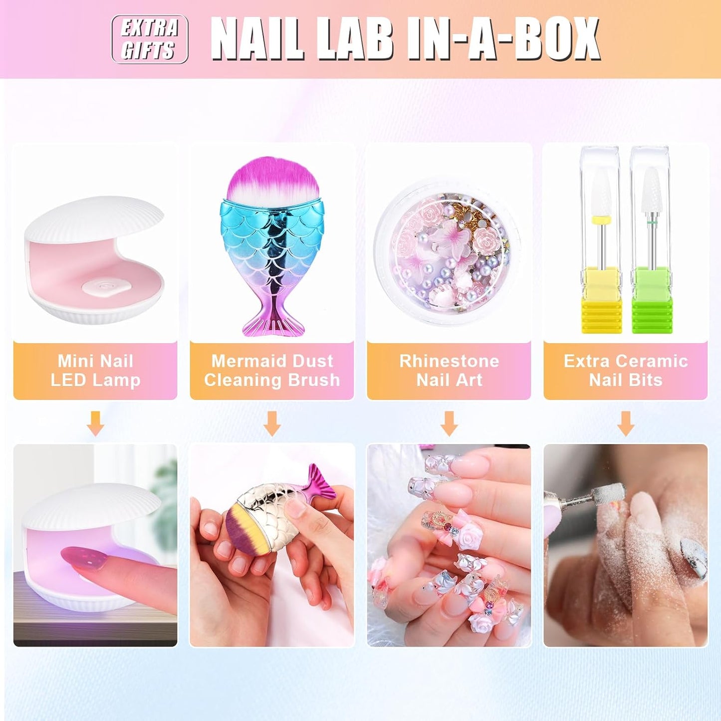 Professional Electric Nail Drill Machine for Acrylic Nails, 35000 RPM Electric Nail File Tool Set, Portable E-File Rechargeable Manicure Pedicure Polish Kit for Home Salon Tech (Heart Sunset Blue)