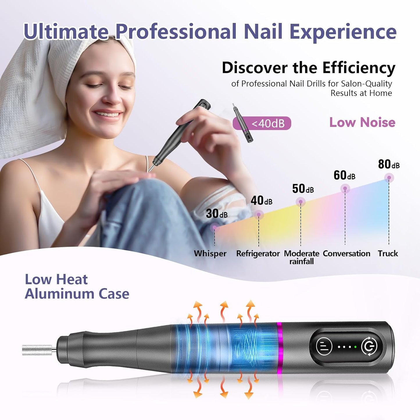 Cordless Nail Drill Electric Rechargeable File Kit, Professional Efile Acrylic Gel Nail Polish Remover Pedicure Manicure Machine Portable Set with 11 Bits 56 Sanding Bands for Salon Home Gray