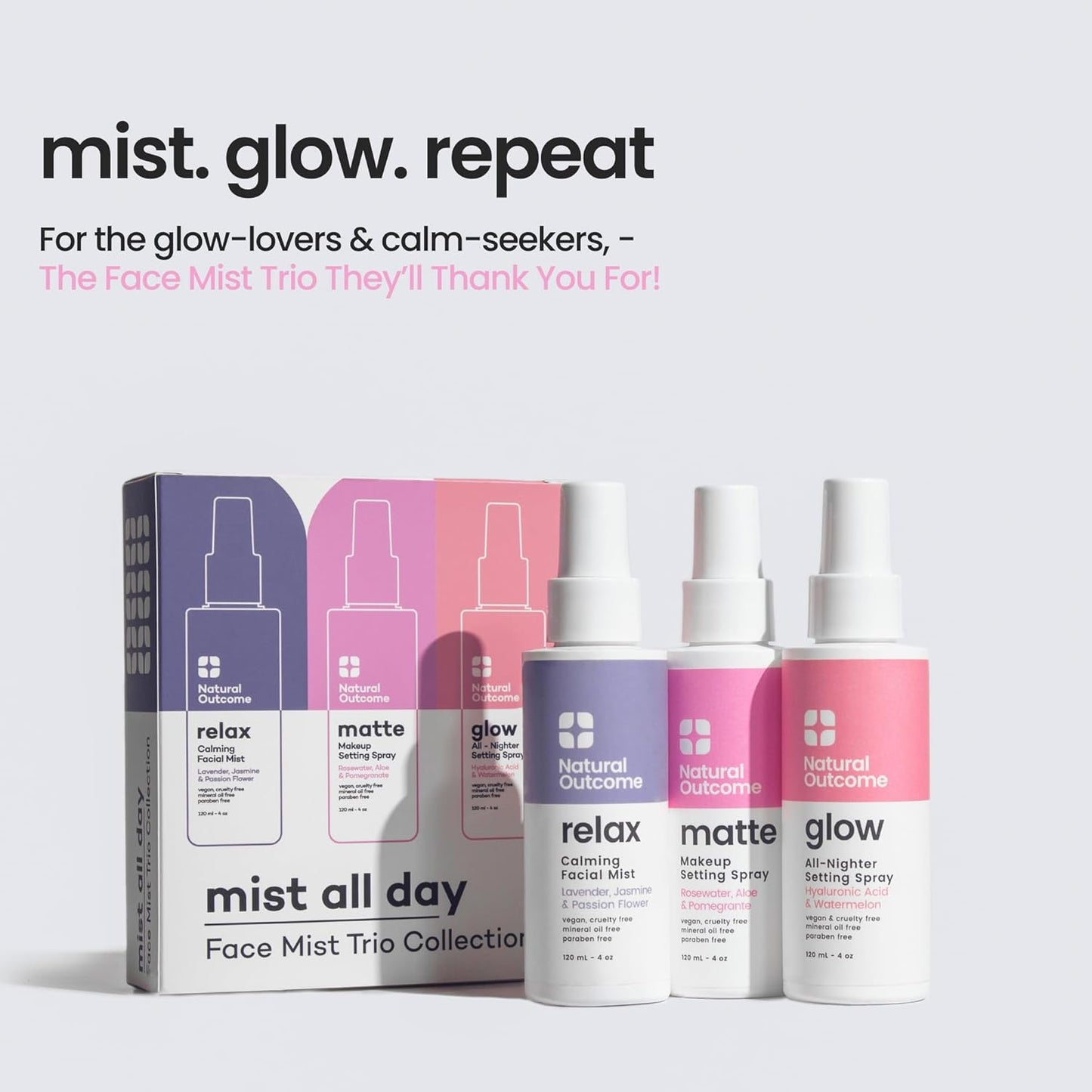 Face Mist Trio Collection – Hydrating Facial Mist Spray for Glowing Skin – Rosewater, Lavender & Hyaluronic Acid – Makeup Setting & Refreshing Face Spray Mist