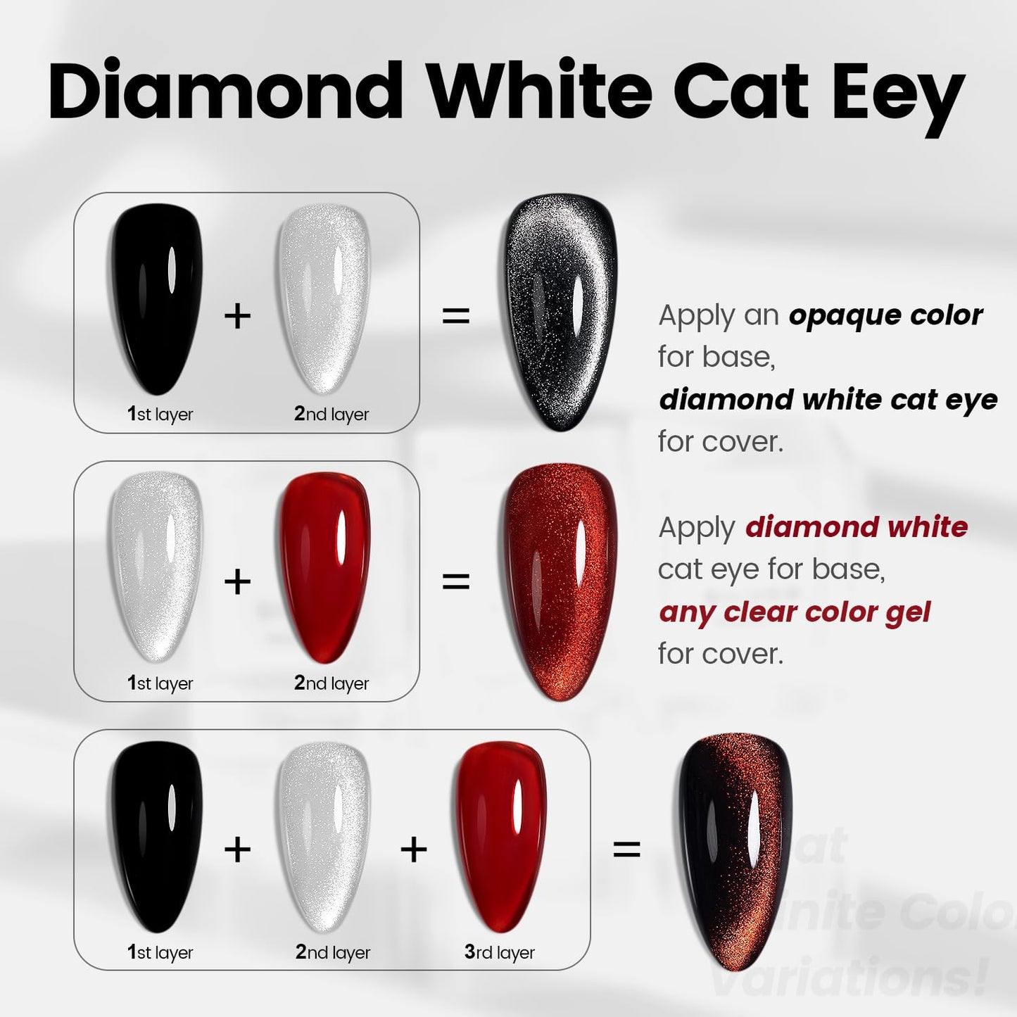 RARJSM Silver Diamond Cat Eye Gel Nail Polish Reflective Translucent Clear White Glitter Cateye Gel Polish 15ml Single Bottle with Magnet Stick UV LED Curing Requires Soak Off for Home Salon