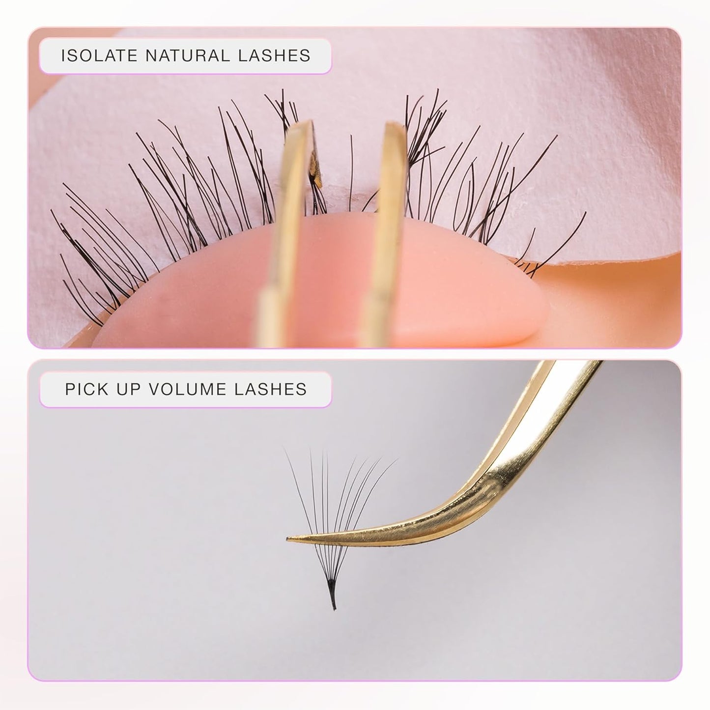 Curacoro Lash Tweezer - Professional & Precision Fiber Tip Grip Lash Tweezers for Eyelash Extensions, Multi Shapes & Purposes Tweezers for Volume, Isolation & Classic Lashes (Gold, Volumizer)