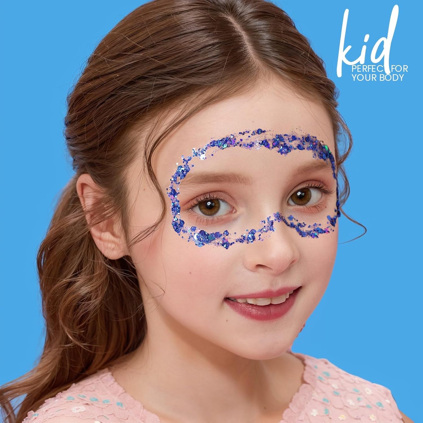 Teenitor Blue Body Glitter, Face Glitters, Body Glitter Gel, Hair Glitter Gel, 80g/2.8oz Holographic Blue Glitter Makeup for Face Body Hair