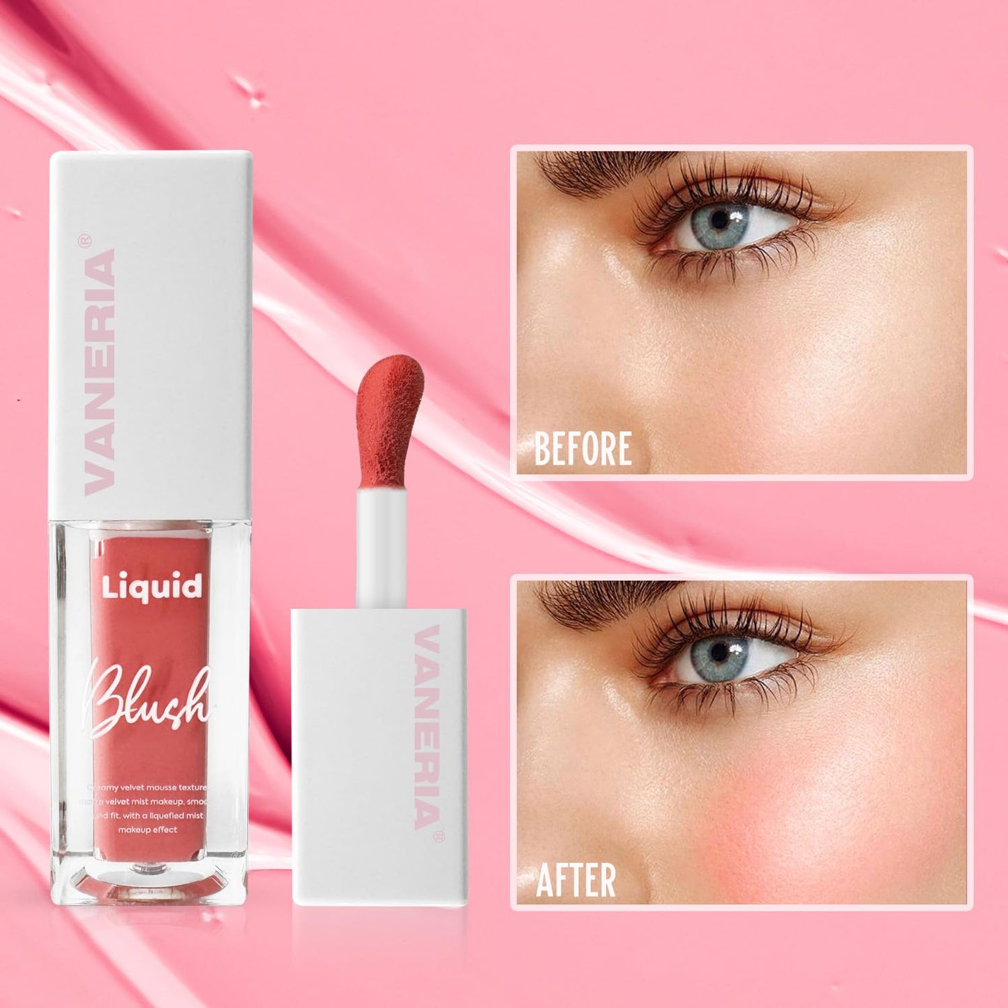 VANERIA Liquid Blush for Cheeks,Long lasting High Pigment Creme Blush,Multi-Use Makeup Blush Stick for Cheeks Lips Eyes,Natural Look Makeup Face Blushes.#2 (5g/0.17oz)