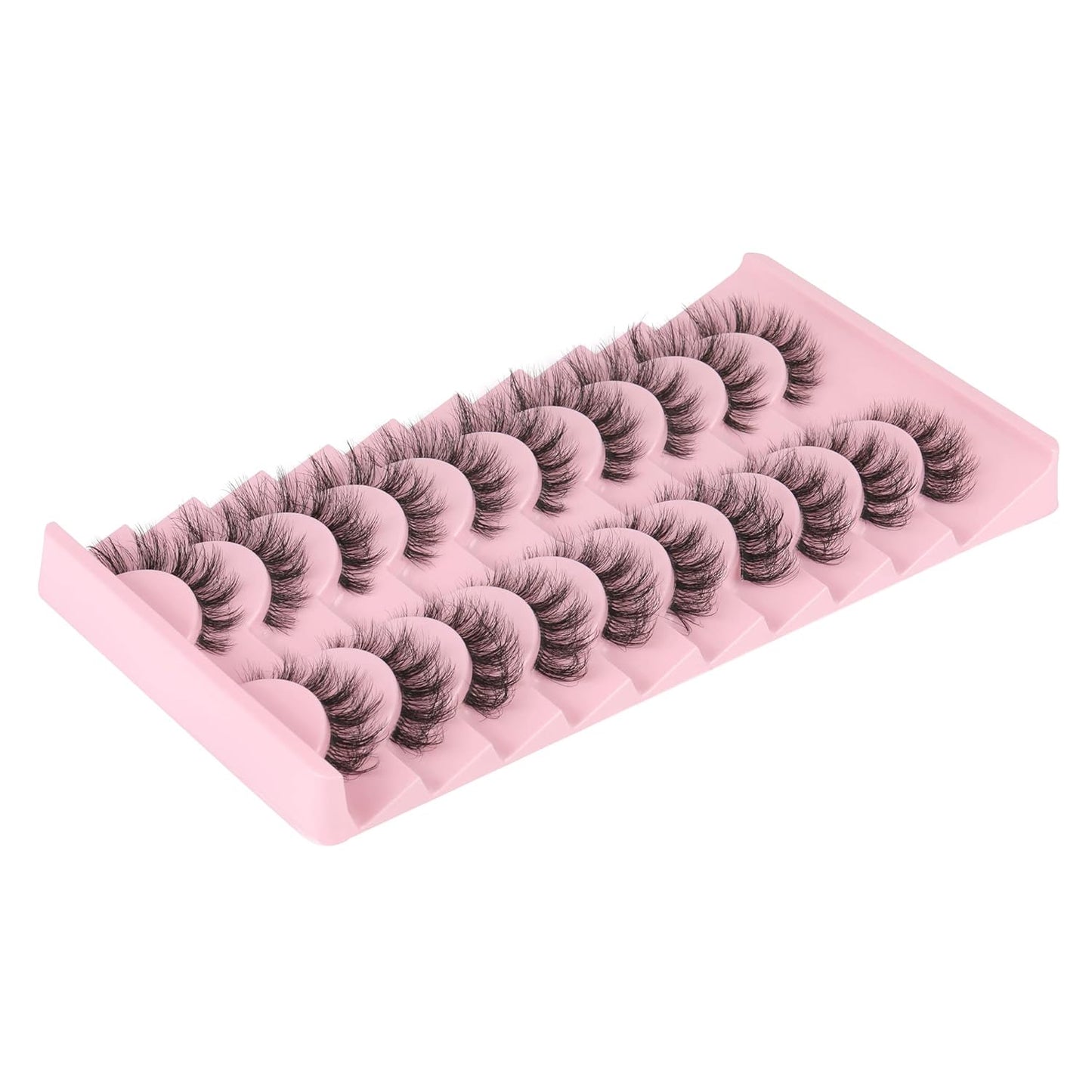 FANXITON Mink Lashes with Clear Band 15 MM 10 Pairs Cat-Eye Lashes Natural Look False Eyelashes Pack Wispy Eyelashes 3D Faux Mink Eyelashes