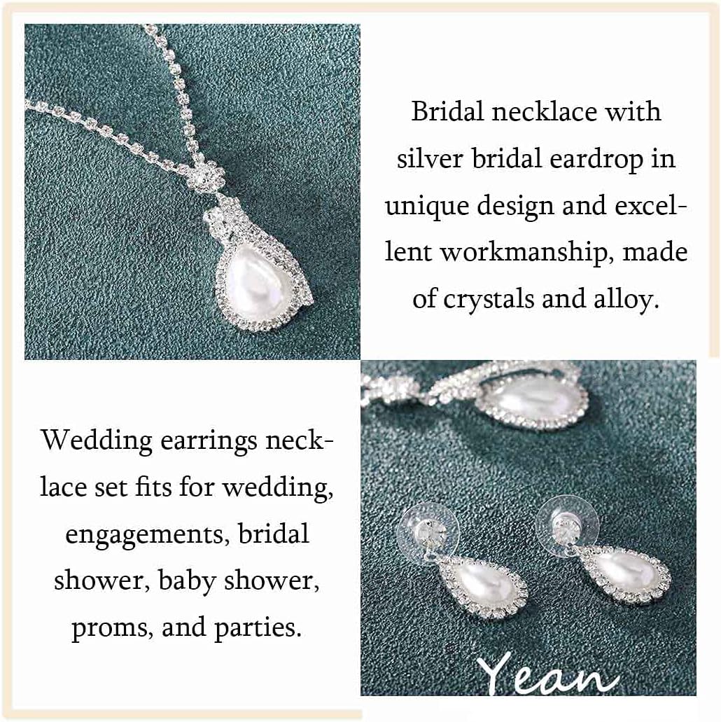 Yean Bride Silver Necklace Earrings Set Crystal Bridal Wedding Jewelry Sets Rhinestone Choker Necklace for Women and Girls