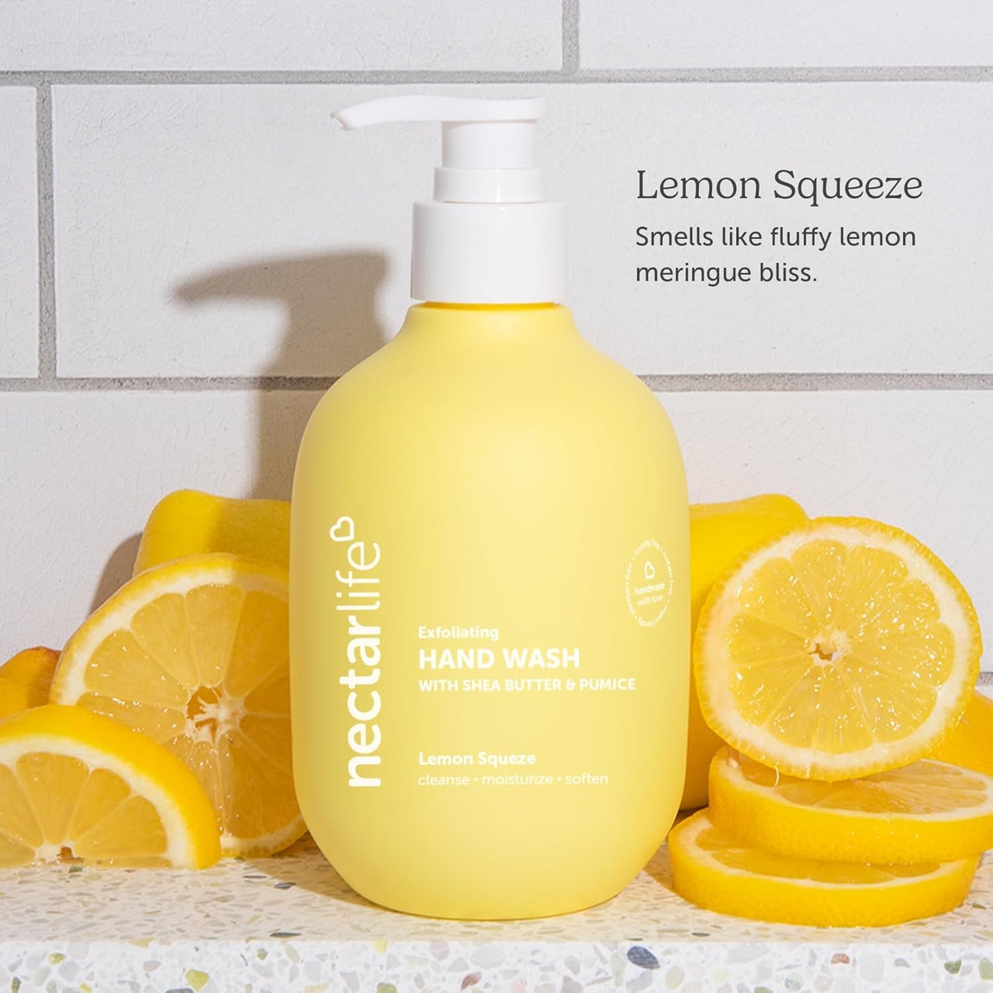 Nectar Life Exfoliating & Moisturizing Hand Wash 3-Pack, Volcanic Pumice for Hand Scrub, Shea Butter Softens Hands, Clean Vegan Ingredients, Lemon Scent