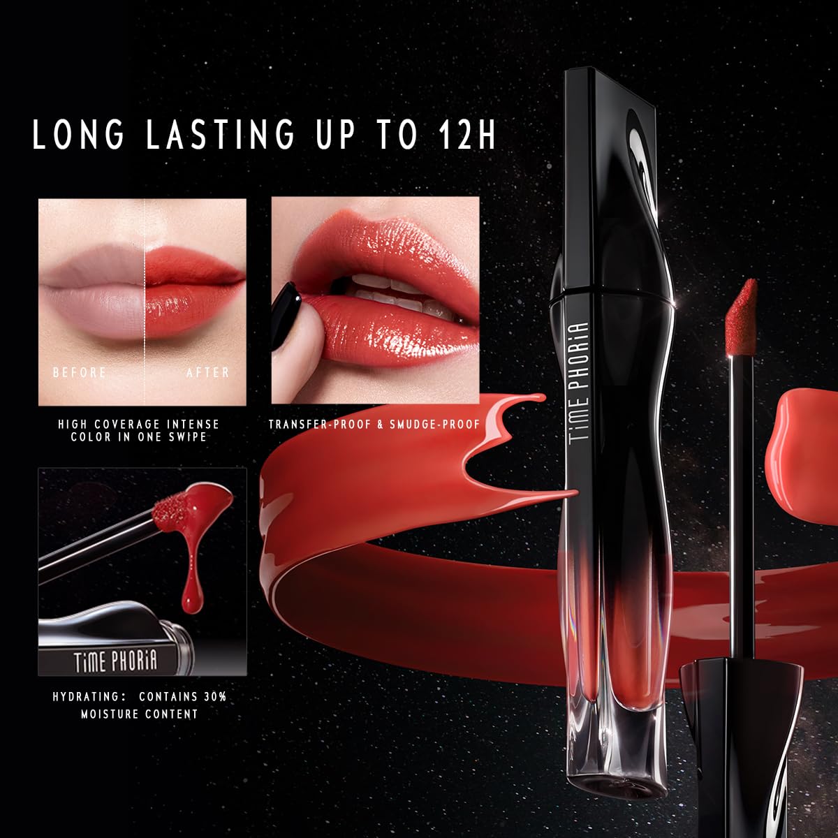 STELLAR DUST LIP STAIN-Long Lasting, Waterproof and Transferproof Lip Tint, Glossy Finish Lip Gloss, Lightweight Lipstick, High Coverage, Vivid Color (02)