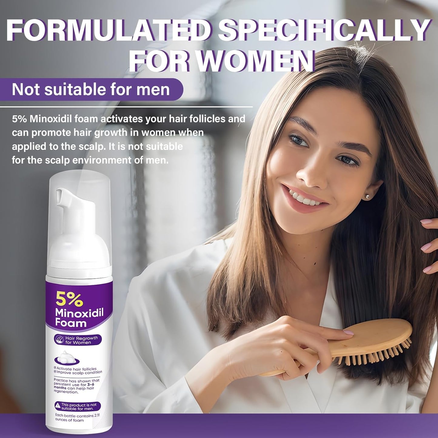 5% Minoxidil Foam for Women Hair Growth Foam Suitable for Hair Thinning Receding Hairline and Hair Loss to Hair Regrowth Get Thicker Fuller Hair 1 Bottles 2.11 Ounces Each