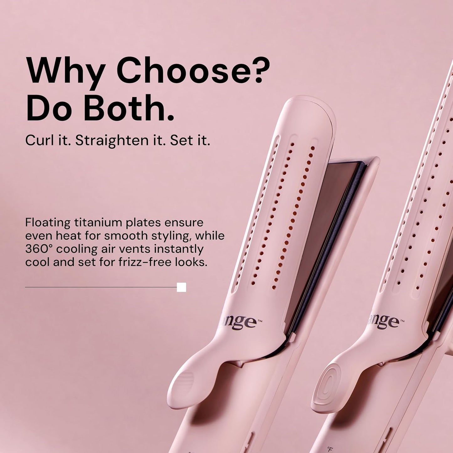 L'ANGE HAIR Le Duo Grande 360° Airflow Styler | 2-in-1 Curling Wand & Titanium Flat Iron Professional Hair Straightener and Curler with Cooling Air Vents to Lock in Style (Blush)