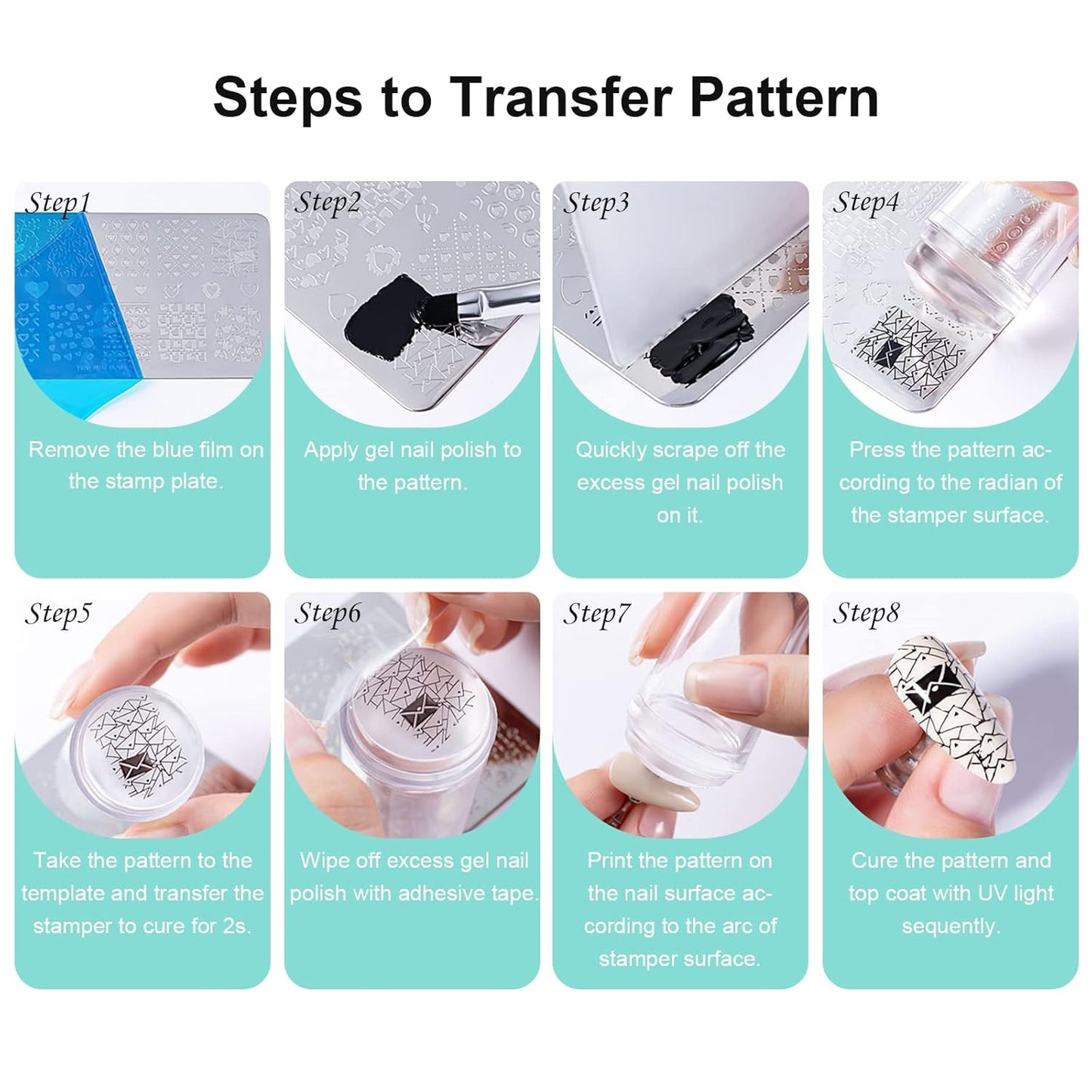 X&D Nail Art Stamper Clear Jelly Nail Art Stamping Transparent Silicone Rubber Nail Polish Stamper with Acrylic Scraper, Spare heads, Stainless Steel Plate Kit for French Tips and Transfer Images B