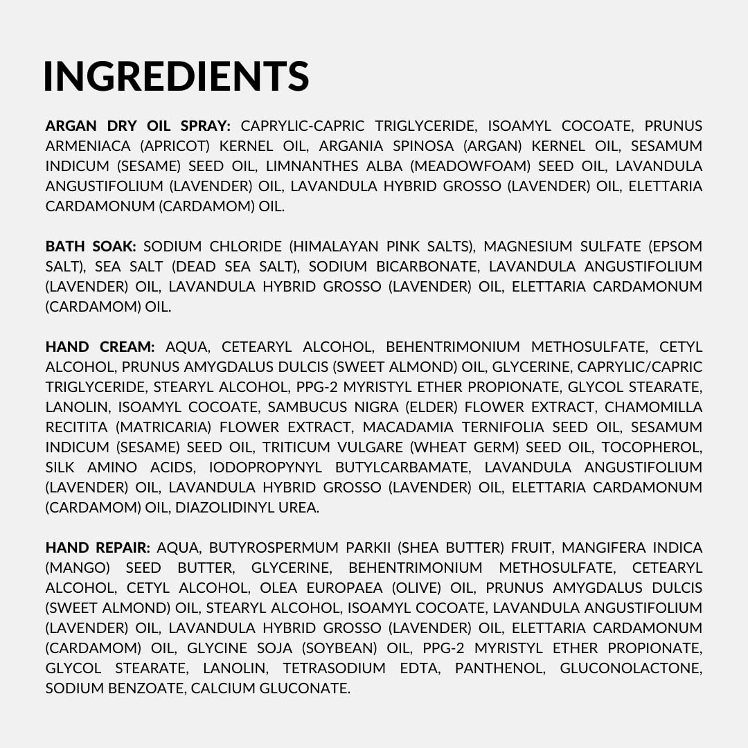 Discovery Kit - Argan Oil, Bath Soak, Hand Cream & Hand Repair (Lavender Smoke)