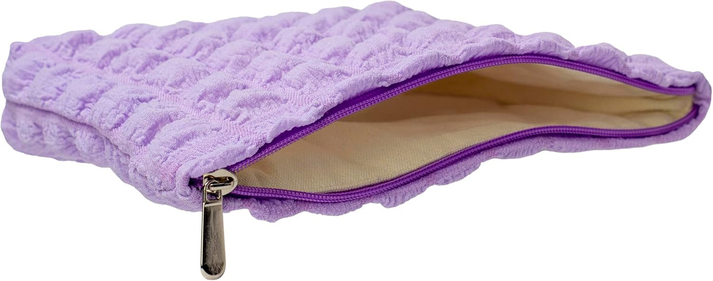 PAZIMIIK Floral Makeup Bag Large Cotton Zipper Pouch for Purse Travel Canvas Make Up Organizer for Women Cosmetic,Bubble Purple