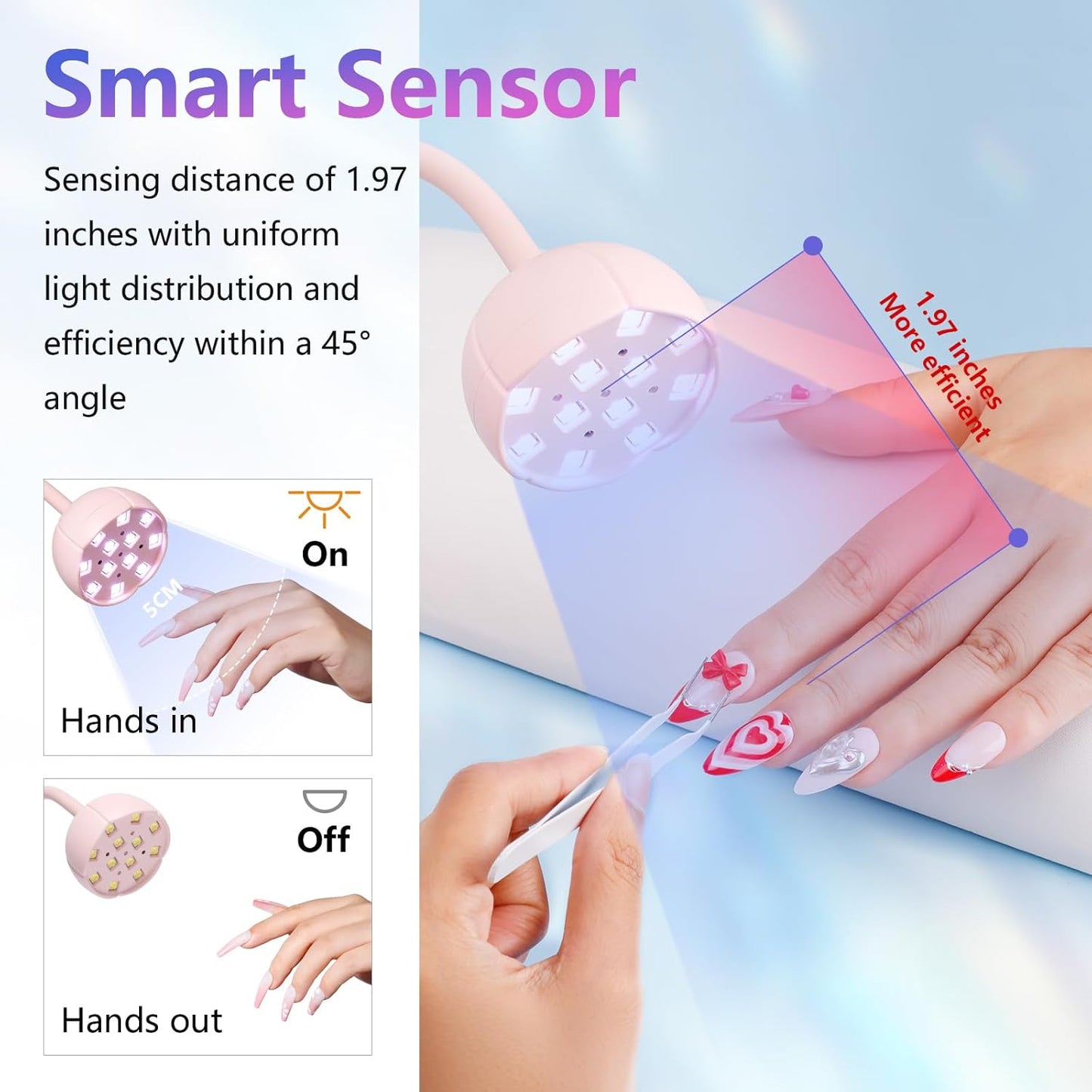 Makartt UV LED Nail Lamp - Gooseneck UV Light for Gel Nails Cherie Cordless USB 39W Nail Dryer Gel Lamp with 4 Times & Auto Sensor Professional Fast Flash Curing Polish Nail Art