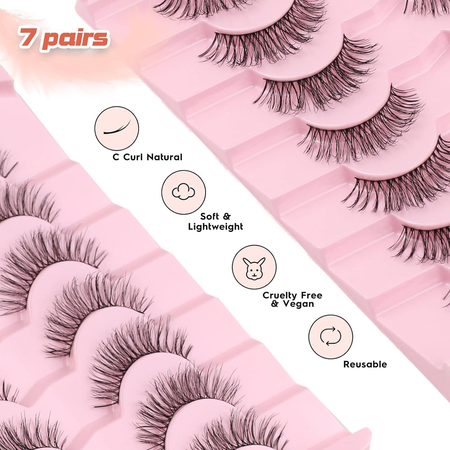 Natural Eyelashes 3D Volume Fake Lashes Lash Strips 7 Pair Siligli