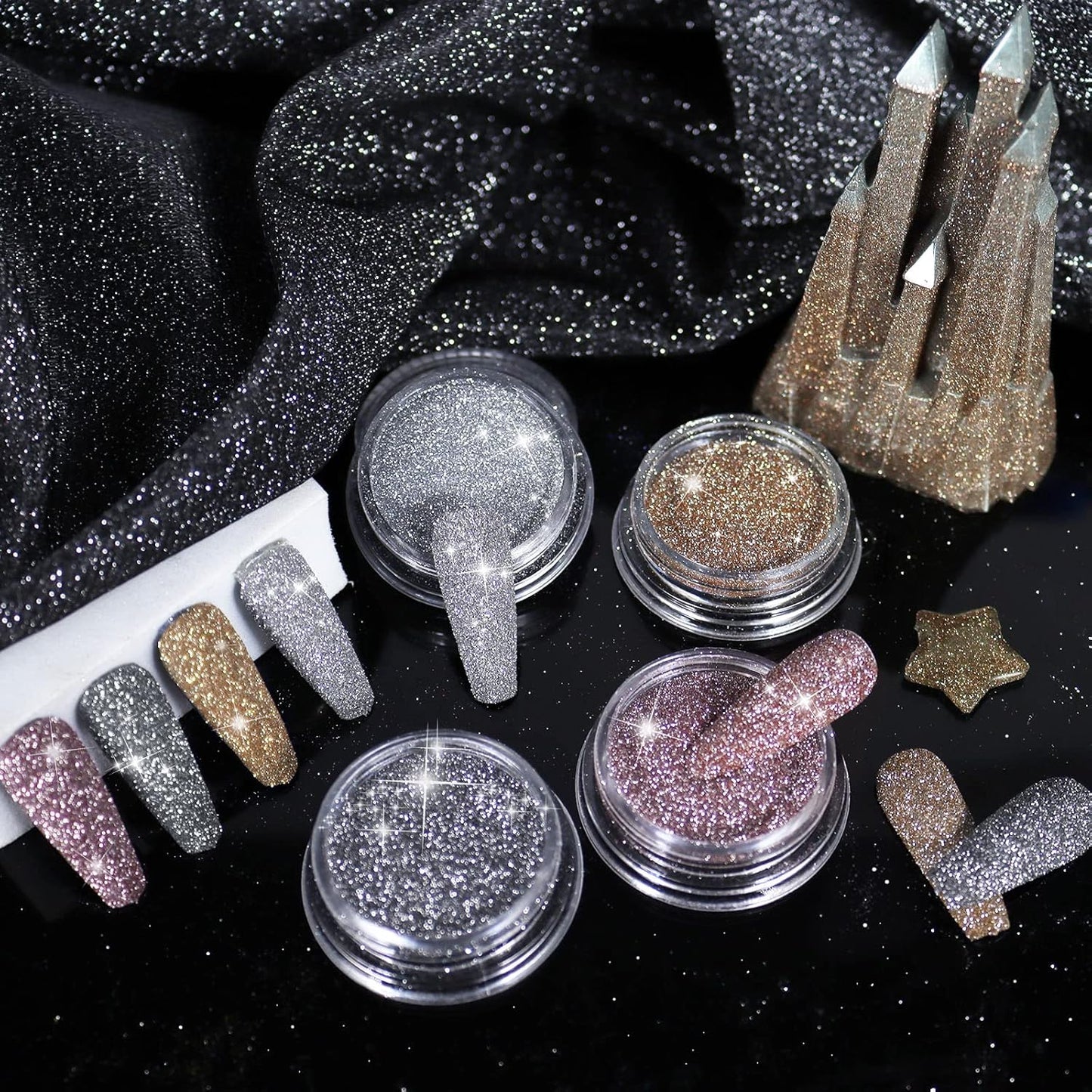 Allstarry Diamond Nail Glitter 4 Colors Sparkling Korea Reflective Diamond Glitter Dust Shiny Powder Pigment Nail Supplies for Nail Art Gel Polish Disco Party Nightclub Wedding Crafts